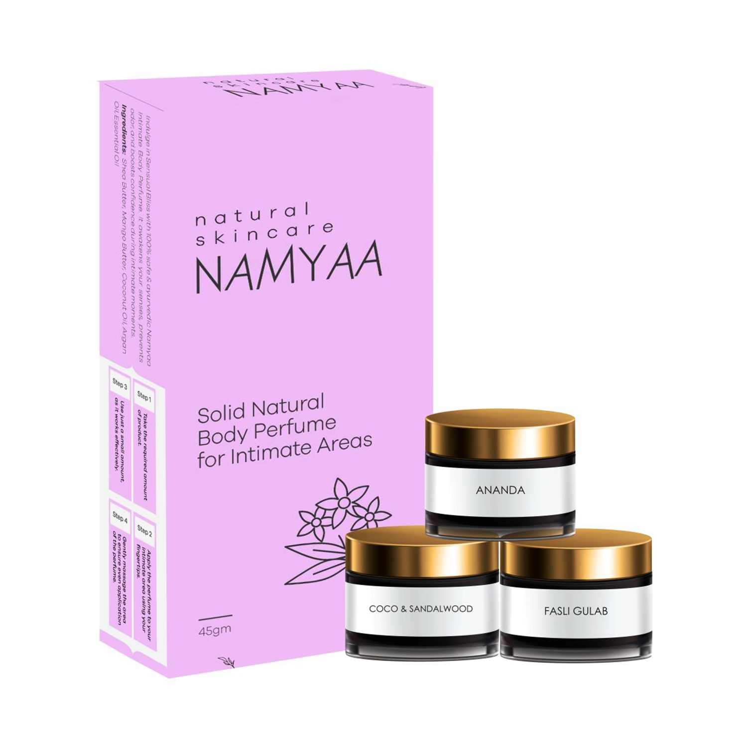 Namyaa | Namyaa Solid Natural Body Perfume for Sensitive Areas Underarms and Bikini Area for Women - Pack of 3
