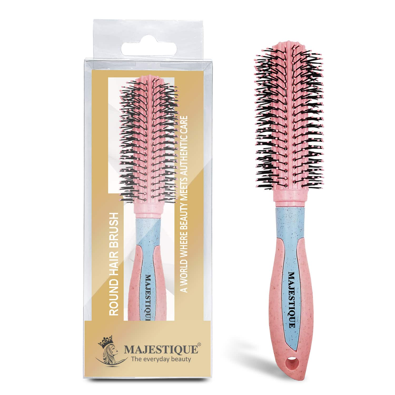 Majestique | Majestique Hair Round Brush for Blow Drying and Hair Styling with Nylon Bristles - Color May Vary