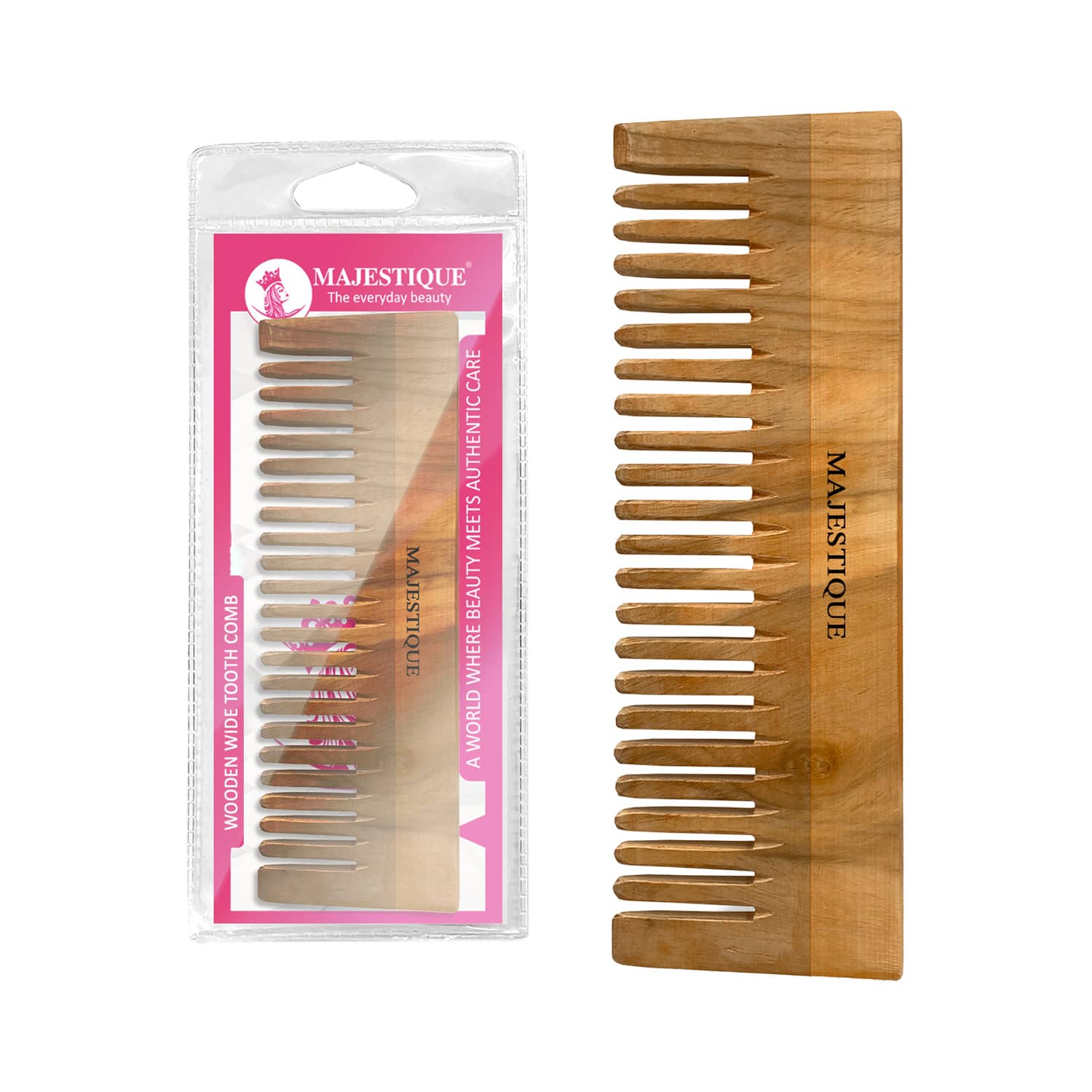 Majestique | Majestique Wooden Wide Tooth Comb, Ideal for Detangling and Styling All Hair Types