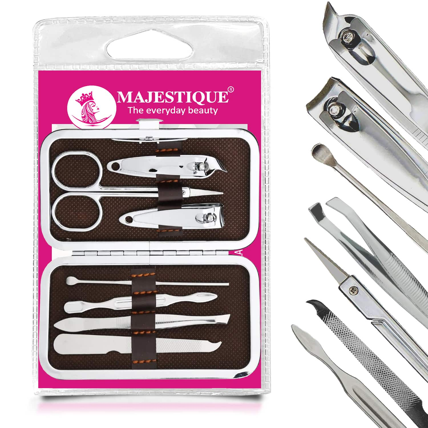 Majestique | Majestique 7 In1 Manicure and Pedicure Grooming Set, Stainless Steel - Color May Vary