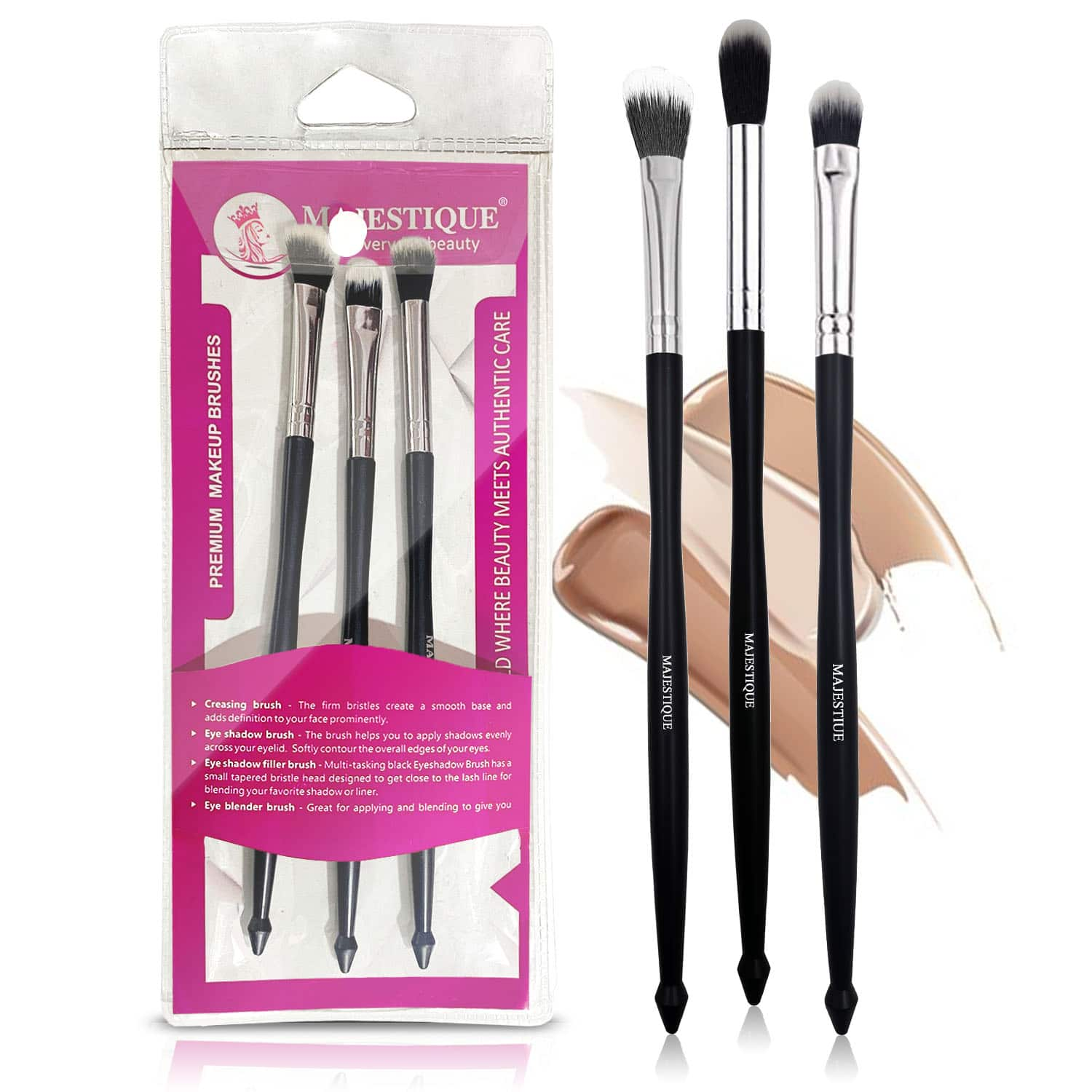 Majestique | Majestique Face Brush Set, Professional Makeup Brush Set - Shader, Concealer, Blush, and Eyeliner Brushes