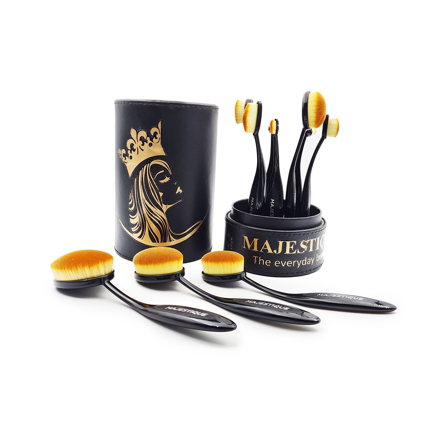 Majestique | Majestique Oval Premium Case Soft Makeup Brush Set - (10Pcs)