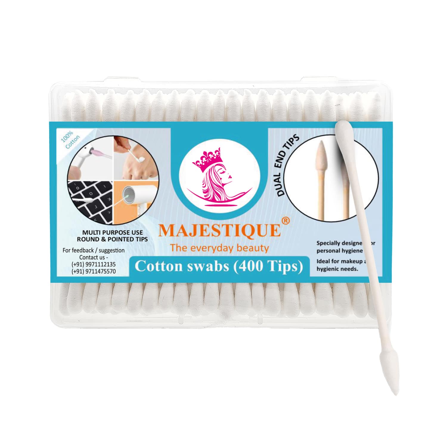 Majestique | Majestique Dual-Purpose Cotton Swab Makeup Remover Stick - (250Pcs)