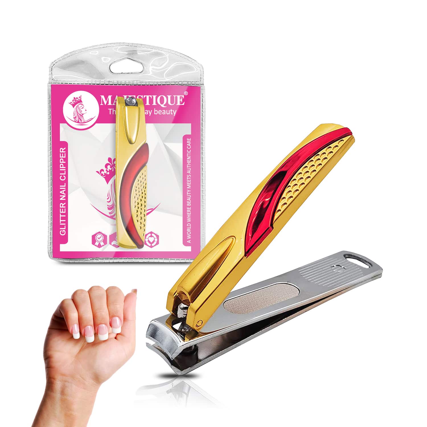 Majestique | Majestique Glitter Nail Clipeer with Comfort Grip, Stainless Steel - Color May Vary