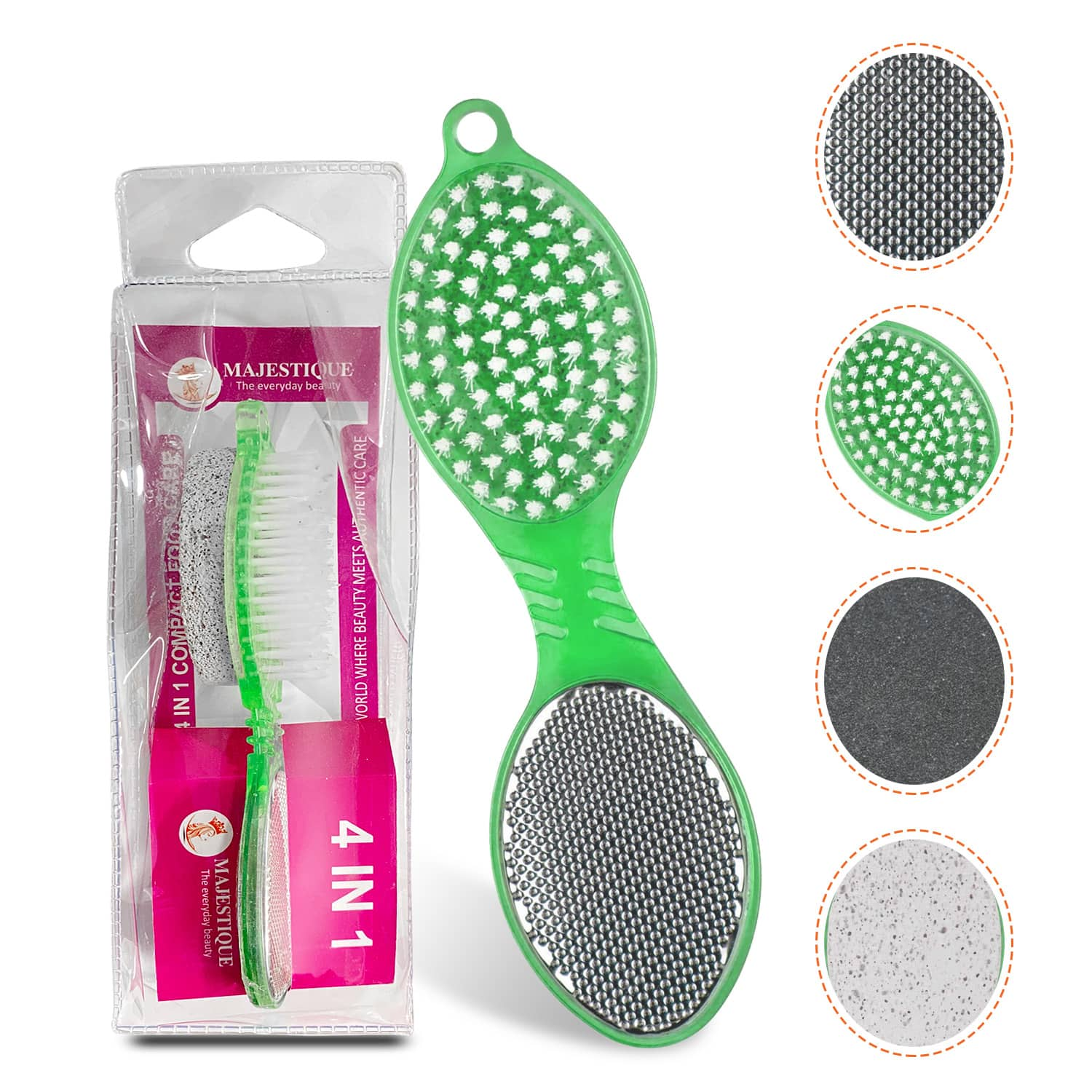 Majestique | Majestique 4 in 1 Compact Foot Care for Legs - Foot Brush and Pedicure Tool - Color May Vary