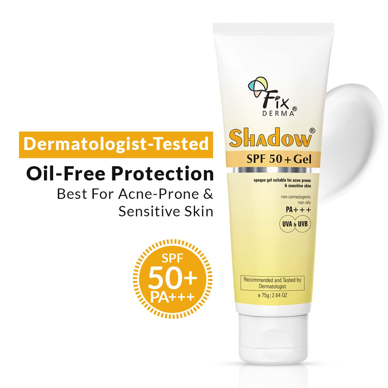 Fixderma | Fixderma Sunscreen - SPF 50+ PA+++ Shadow Sunscreen SPF50+ Gel For Oily Skin,UVA-UVB Protection (75g)