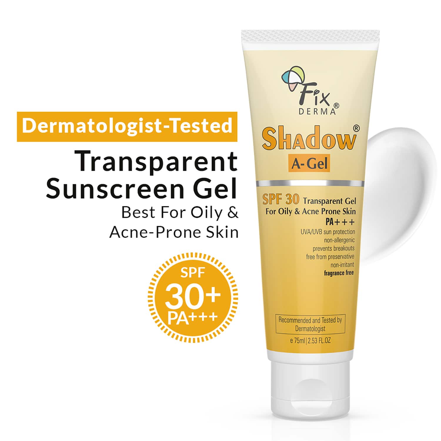 Fixderma | Fixderma Sunscreen - SPF 30 PA+++ Shadow A-Gel SPF 30 Sunscreen For Acne Prone Skin (75ml)