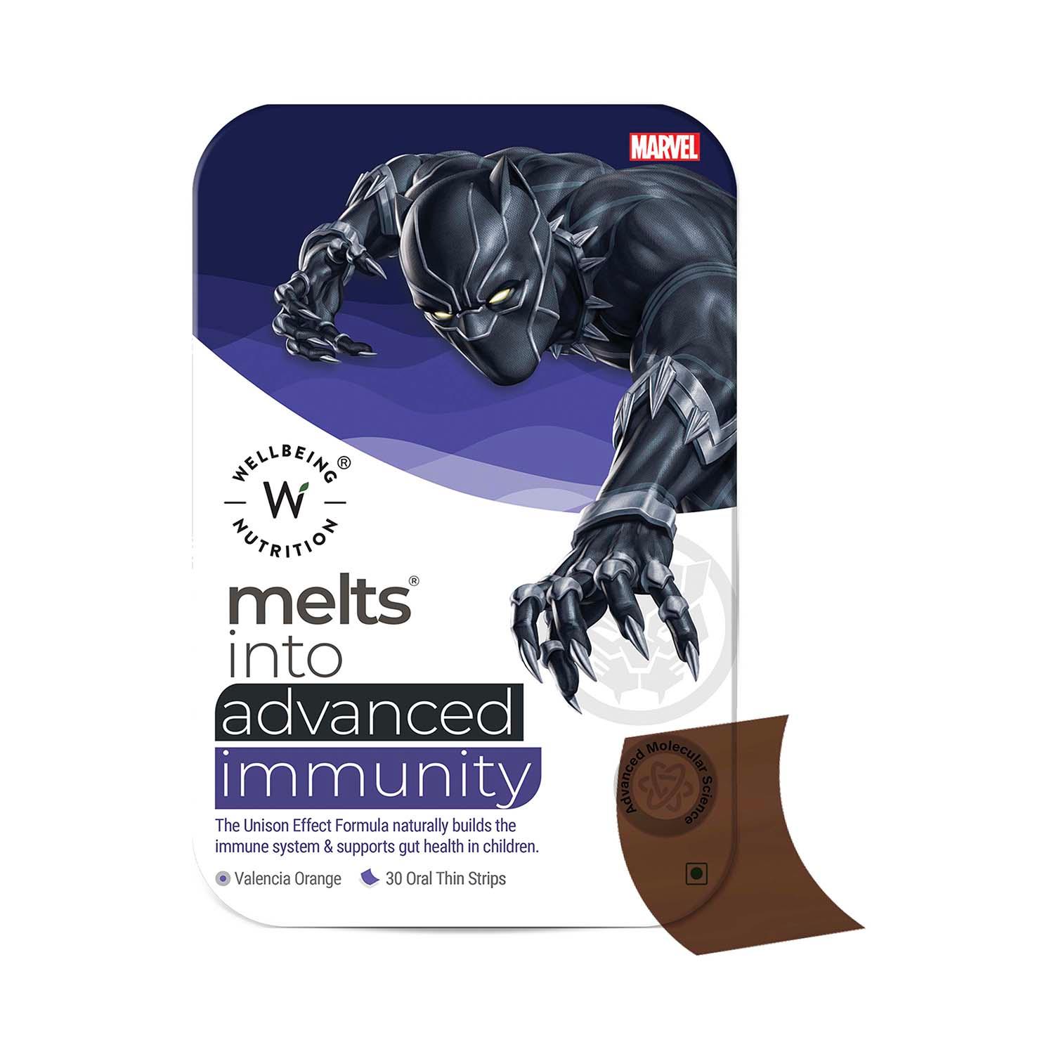 Wellbeing Nutrition | Wellbeing Nutrition Marvel Black Panther Melts Kids Advanced Immunity with Clinically Proven Vitamin C Zinc & D3 - 30 Strips