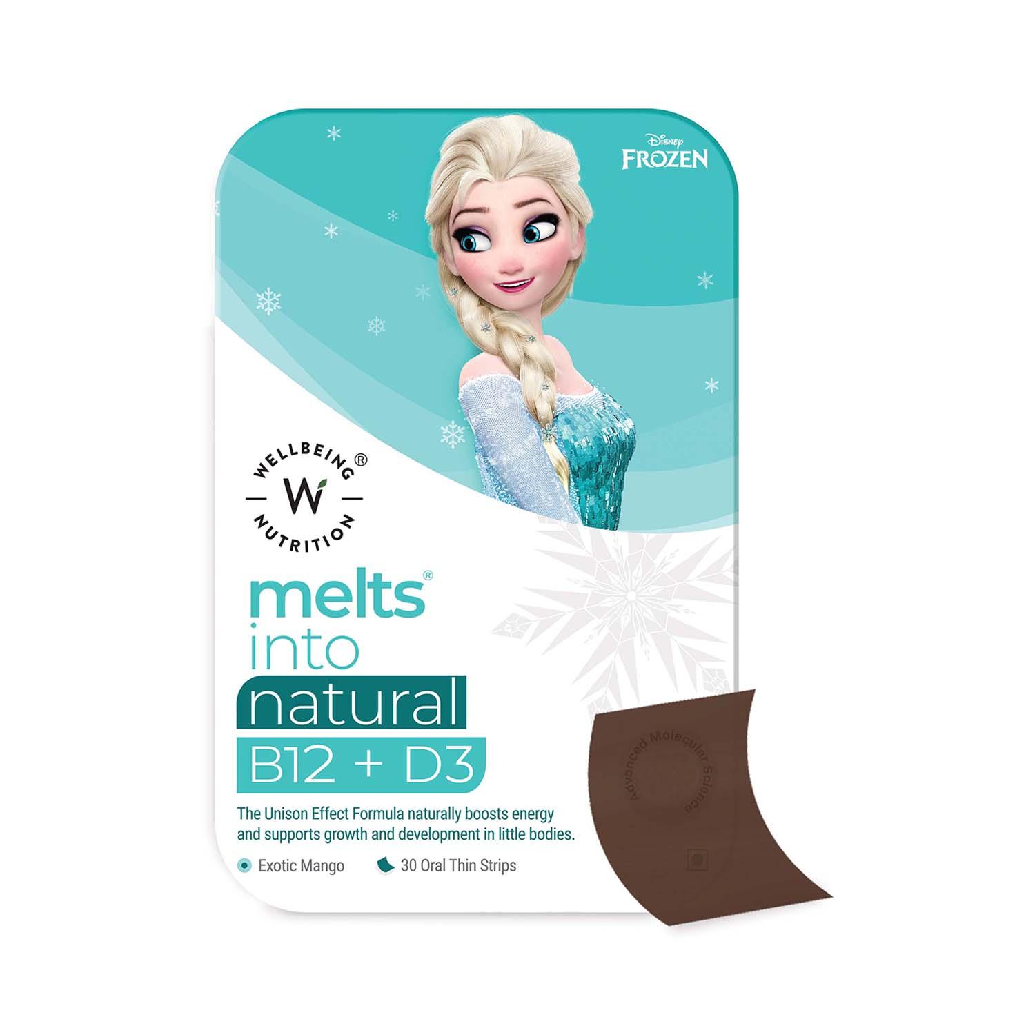 Wellbeing Nutrition | Wellbeing Nutrition Frozen Elsa Melts | Kids Organic Vitamin B12 D3+K2 & Folate Bone & Immune Support and Energy|(30 Strips)