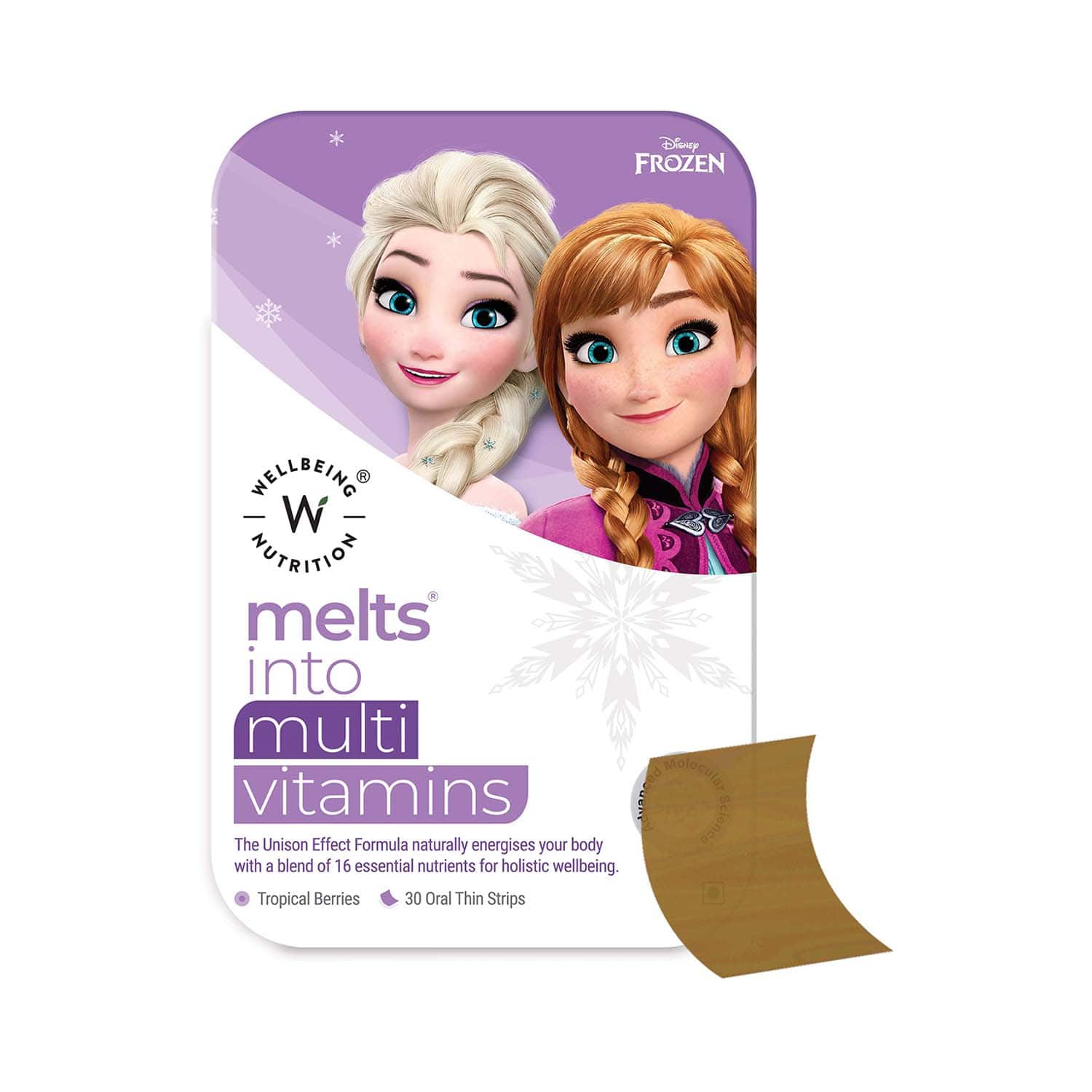 Wellbeing Nutrition | Wellbeing Nutrition Frozen Elsa & Anna Melts | Kids Organic Multivitamin with Vitamin A B-Complex C D (30 Strips)