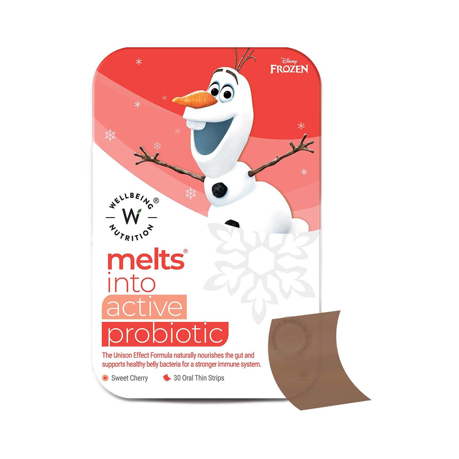 Wellbeing Nutrition | Wellbeing Nutrition Frozen Olaf Melts | Kids Organic Active Probiotic & Prebiotic Vitamin C & D3 (30 Strips)