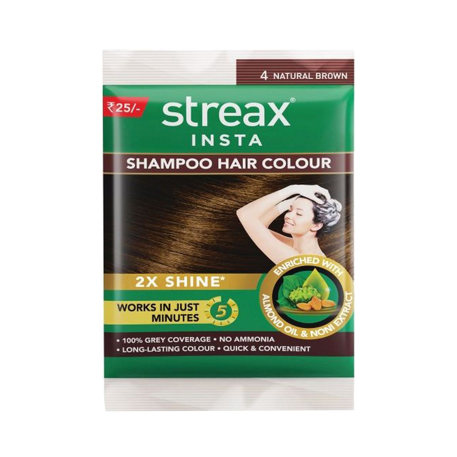 Streax | Streax Insta Shampoo Hair Colour - 4 Natural Brown (18ml)