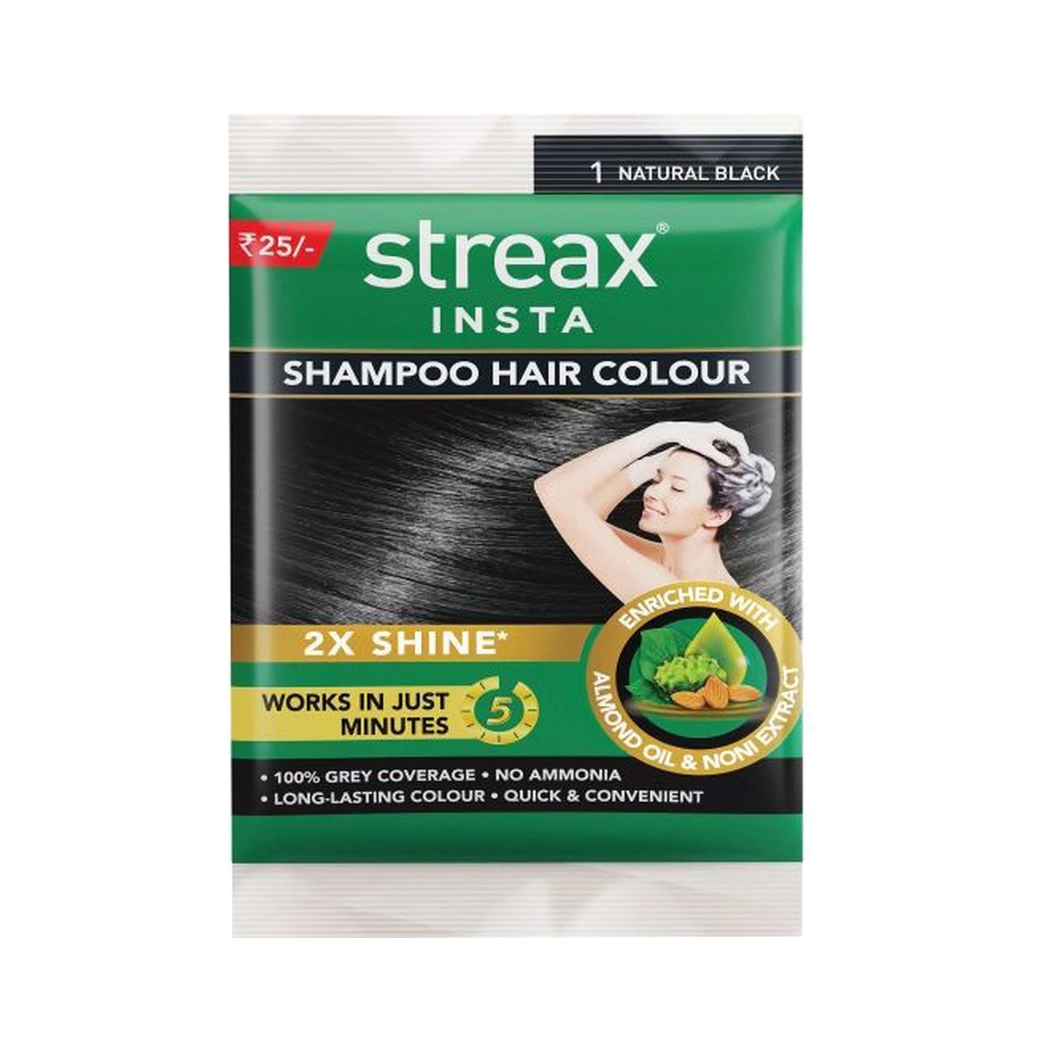 Streax | Streax Insta Shampoo Hair Colour - 1 Natural Black (18ml)