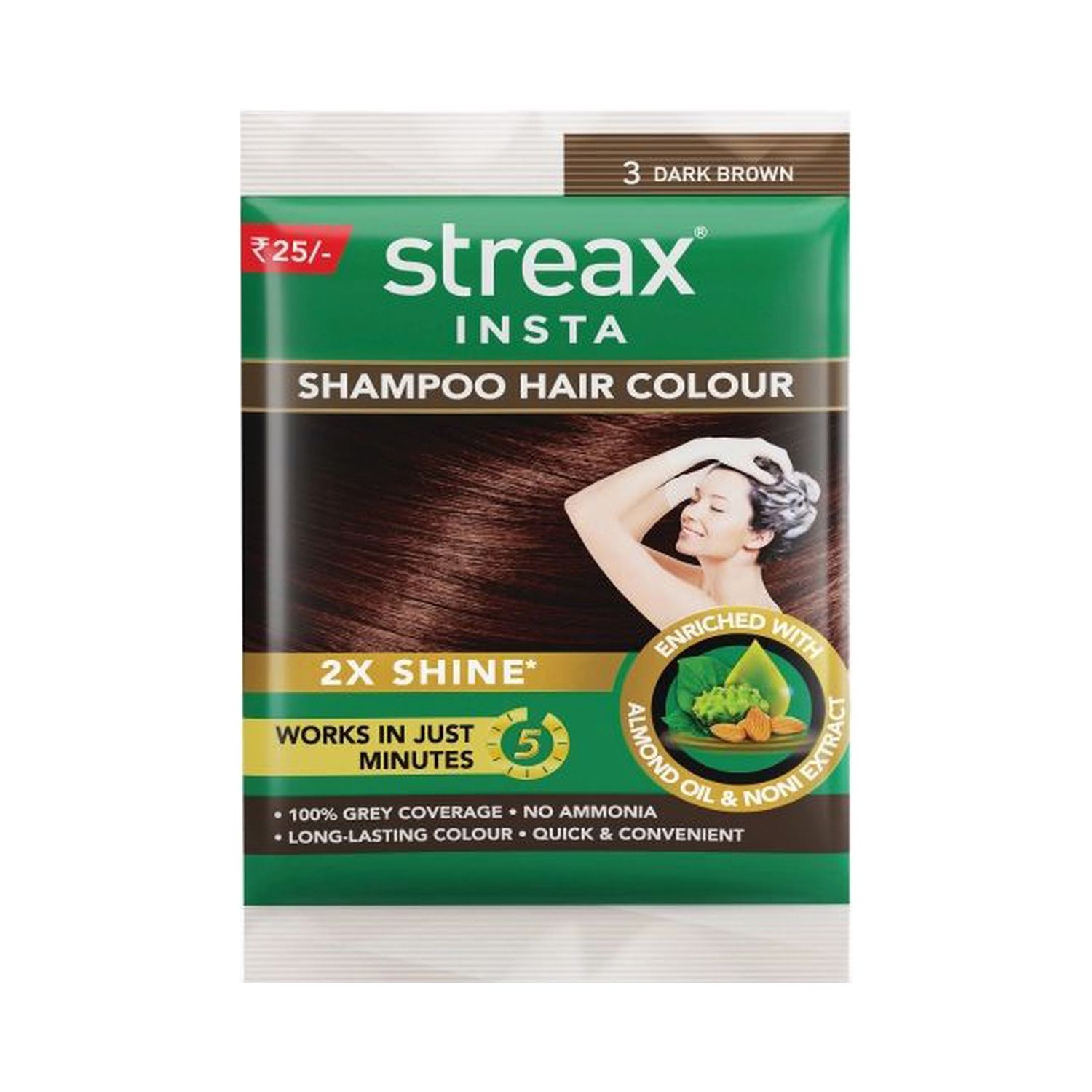 Streax | Streax Insta Shampoo Hair Colour - 3 Dark Brown (18ml)