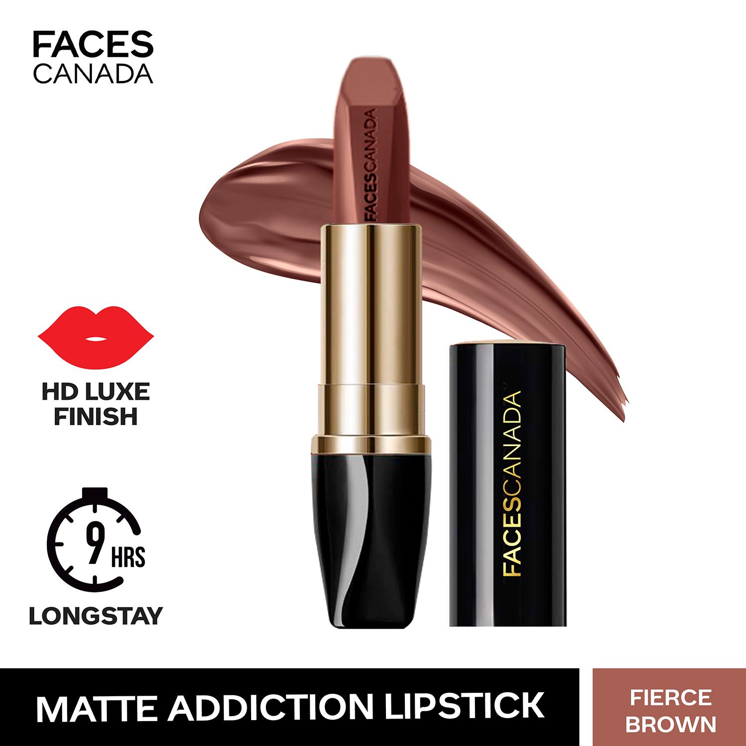Faces Canada | Faces Canada Matte Addiction Lipstick, 9HR Stay, HD Finish, Intense Color - Fierce Brown (3.7 g)