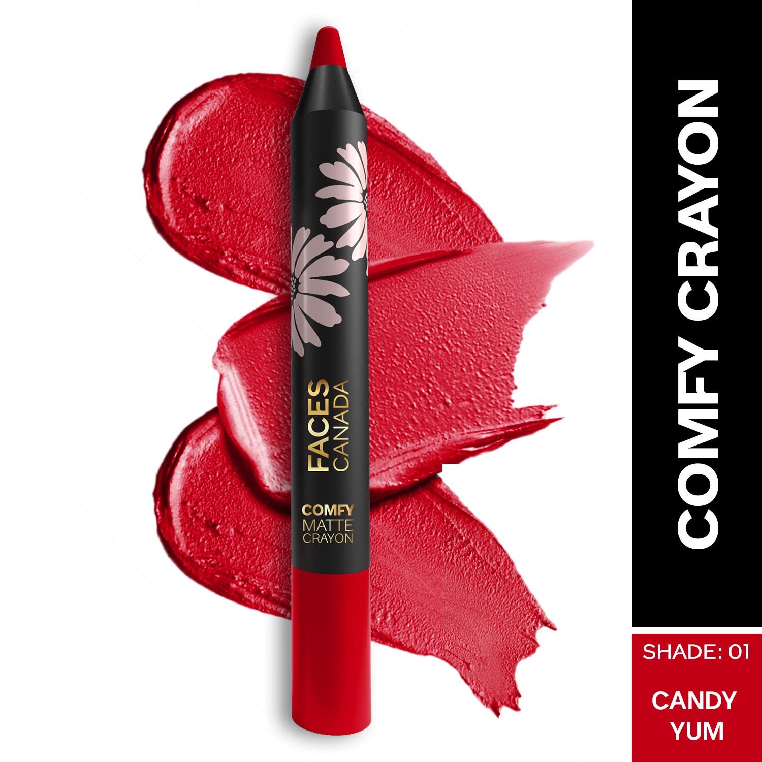 Faces Canada | Faces Canada Comfy Matte Lip Crayon - Candy-Yum 01, 8HR Long Stay, No Dryness (2.8 g)