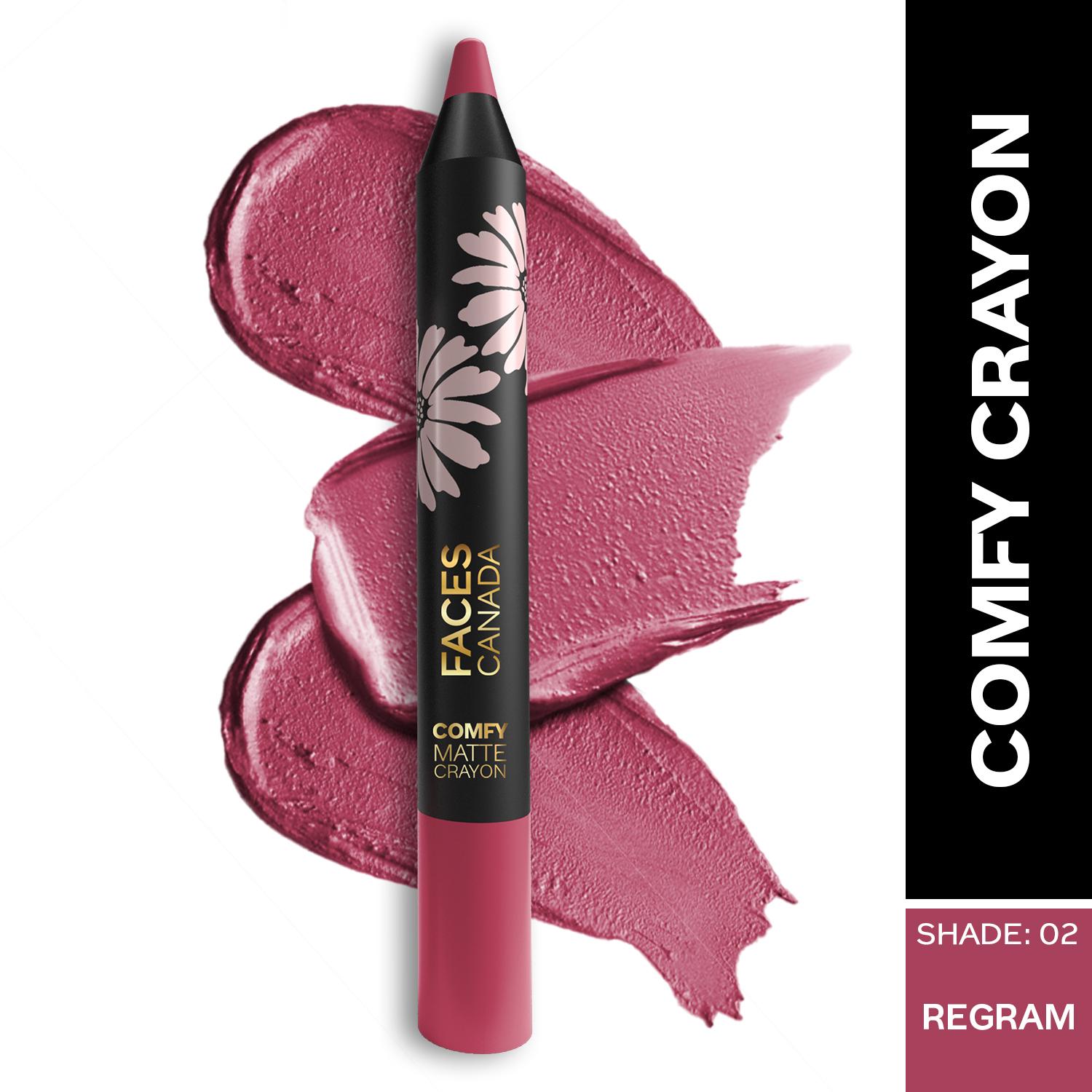 Faces Canada | Faces Canada Comfy Matte Lip Crayon - Regram 02, 8HR Long Stay, No Dryness (2.8 g)