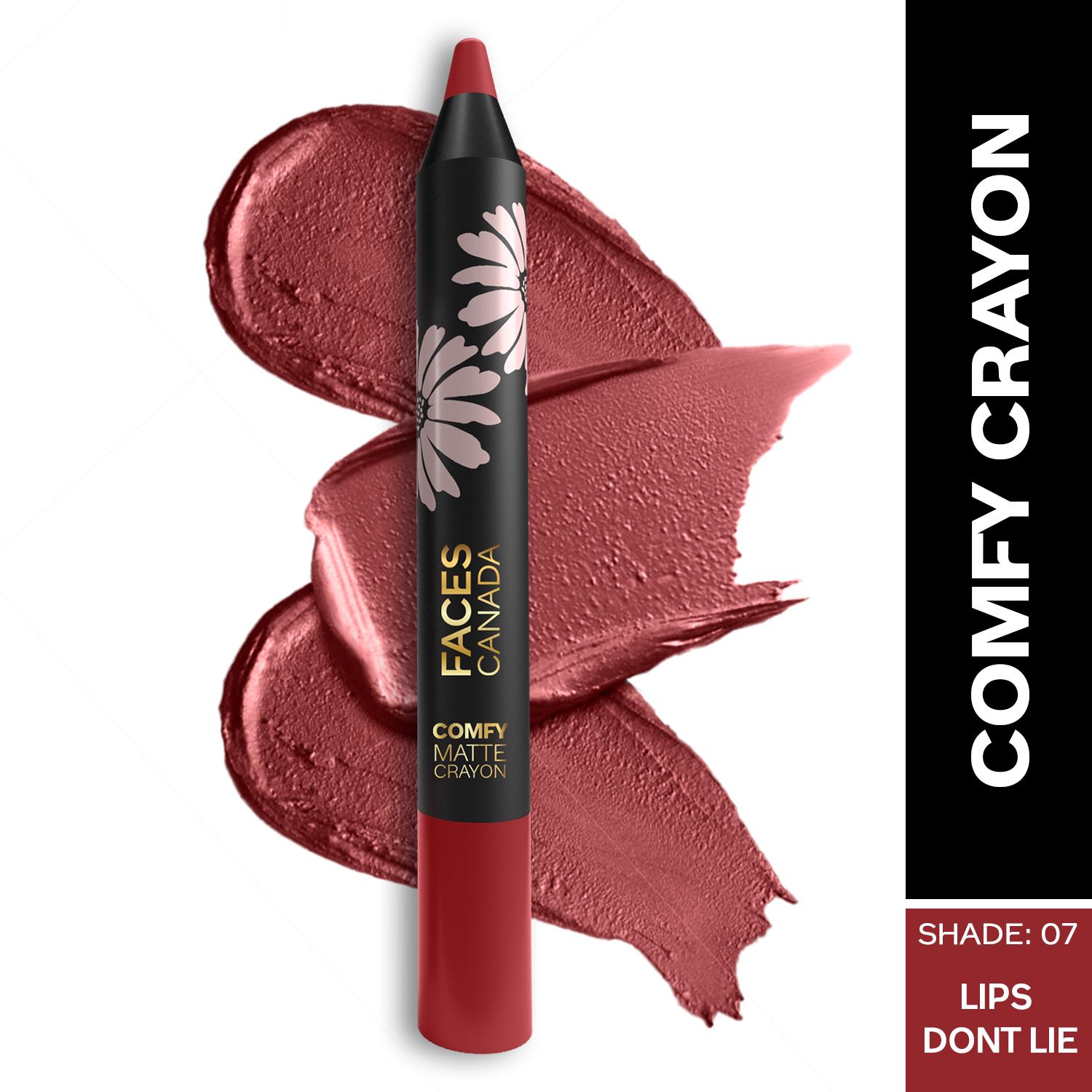 Faces Canada | Faces Canada Comfy Matte Lip Crayon - Lips Don’t Lie 07, 8HR Long Stay, No Dryness (2.8 g)