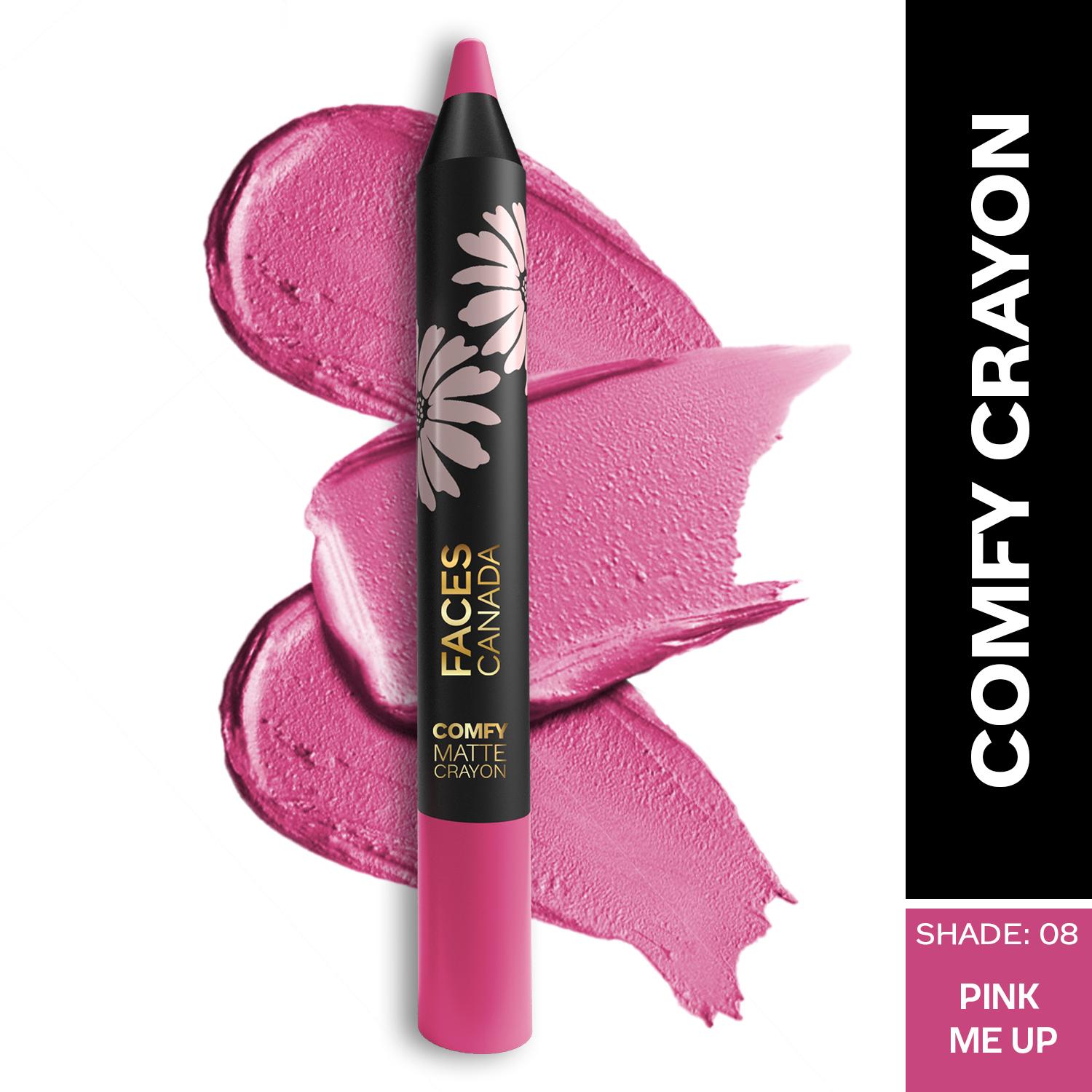 Faces Canada | Faces Canada Comfy Matte Lip Crayon - Pink Me Up 08, 8HR Long Stay, No Dryness (2.8 g)