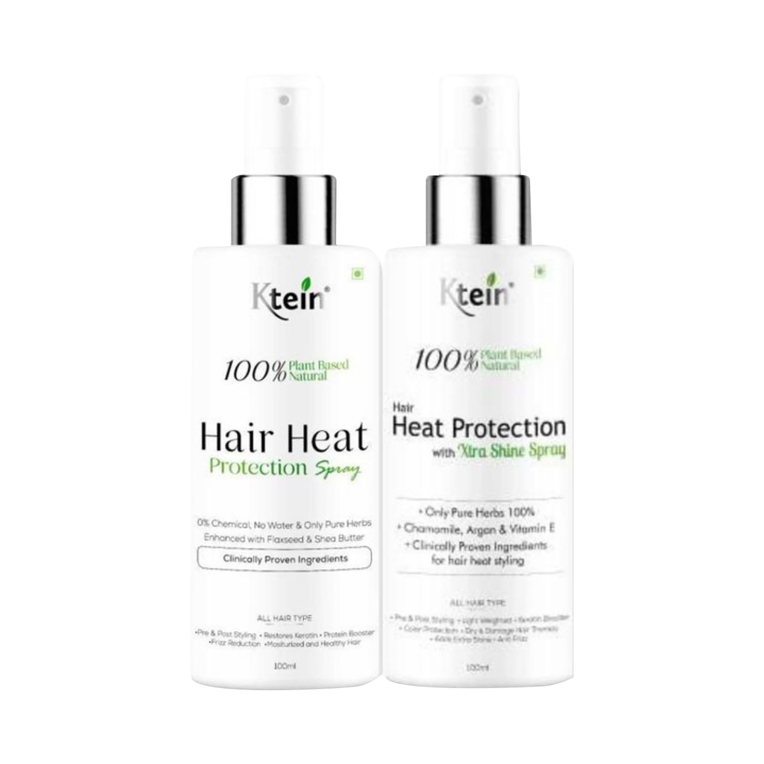 Ktein | Ktein 100% Plant Based Natural Hair Heat Protection Spray + 100% Plant Based Natural Hair Heat Protection With Xtra Shine Spray - (2Pcs)
