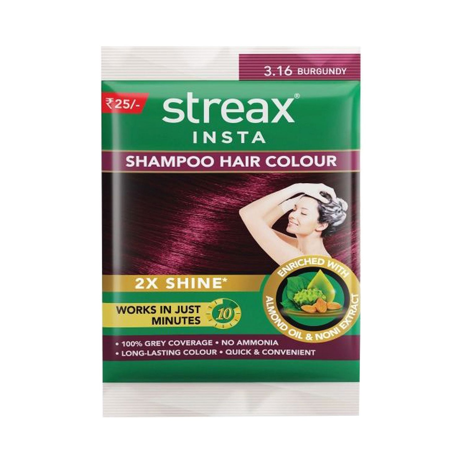 Streax Insta Shampoo Hair Colour - 3.16 Burgundy (18ml)