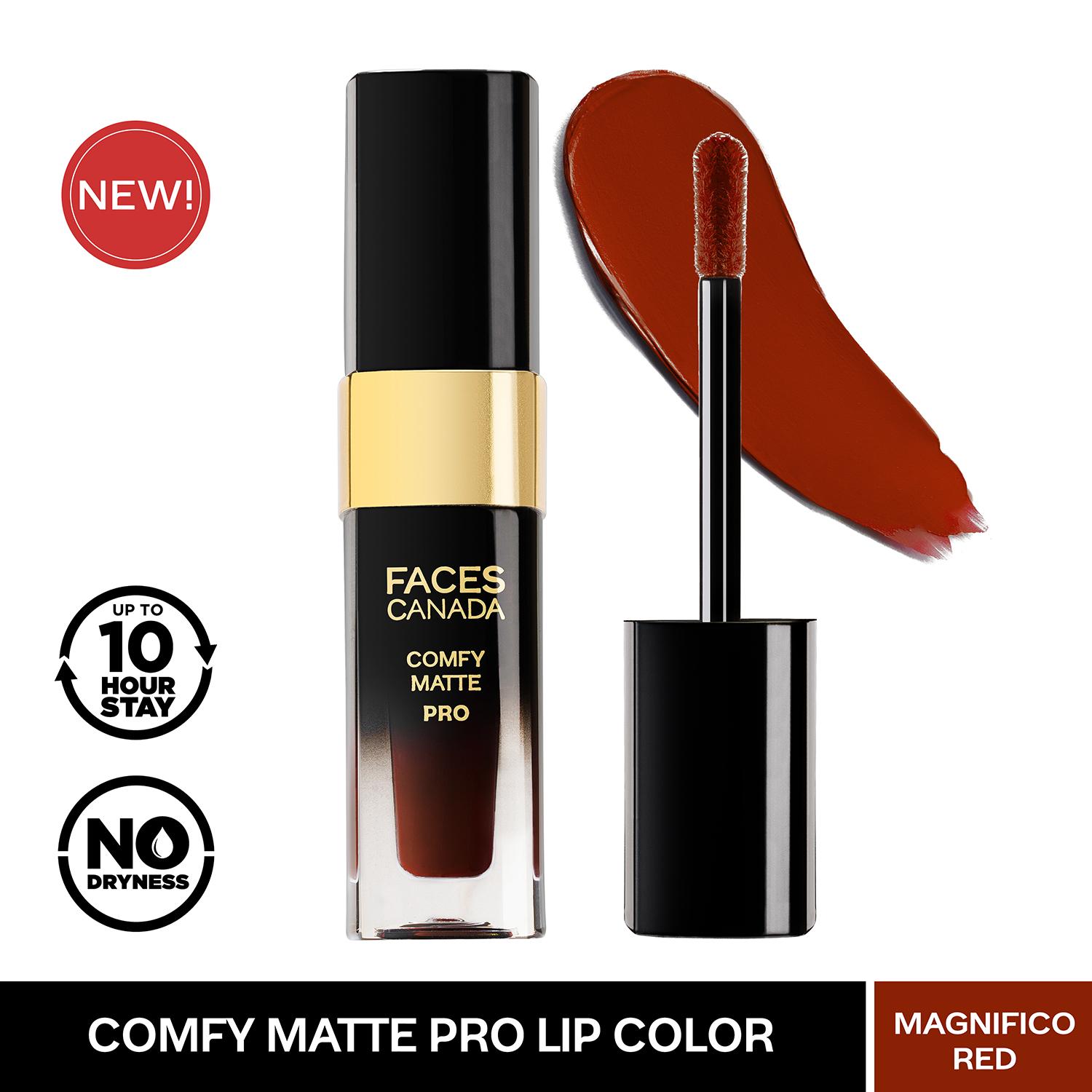 Faces Canada | Faces Canada Comfy Matte Pro Liquid Lipstick - Magnifico Red 01, 10HR Stay, No Dryness (5.5 ml)