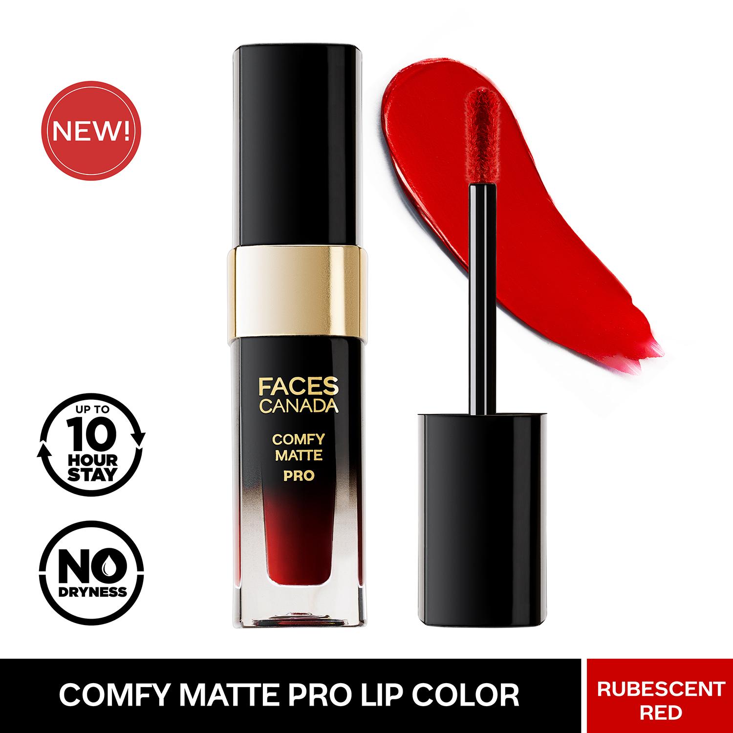 Faces Canada | Faces Canada Comfy Matte Pro Liquid Lipstick - Rubescent Red 04, 10HR Stay, No Dryness (5.5 ml)