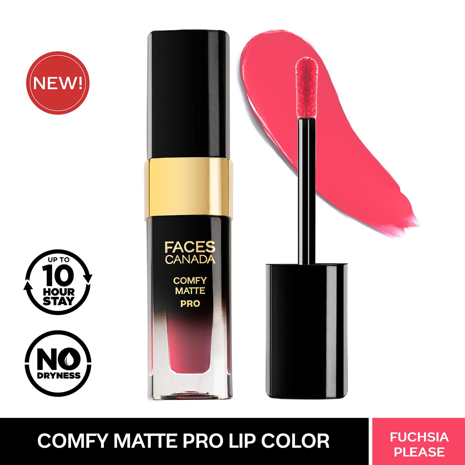 Faces Canada | Faces Canada Comfy Matte Pro Liquid Lipstick - Fuchsia Please 06, 10HR Stay, No Dryness (5.5 ml)