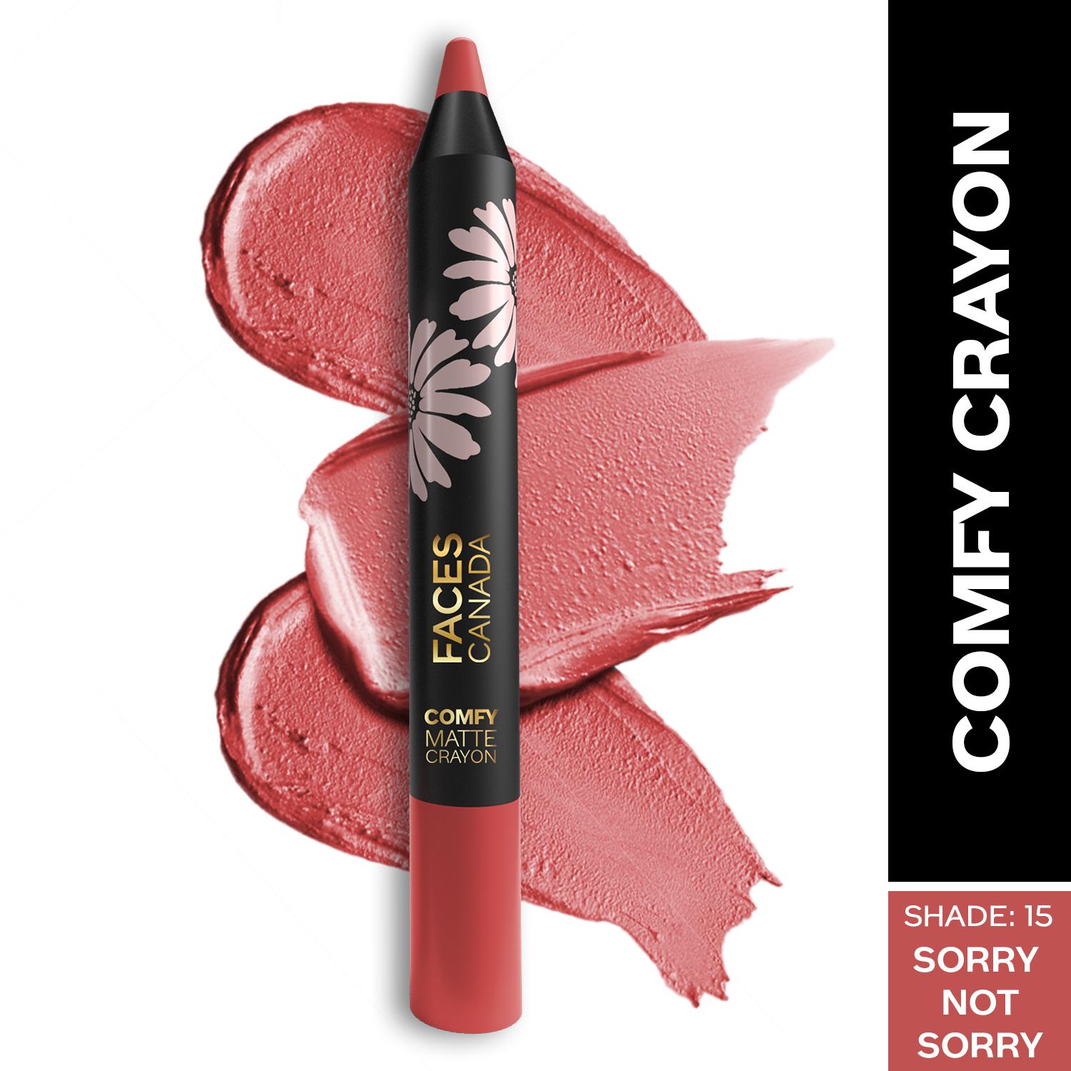 Faces Canada | Faces Canada Comfy Matte Lip Crayon - Sorry Not Sorry 15, 8HR Long Stay, No Dryness (2.8 g)