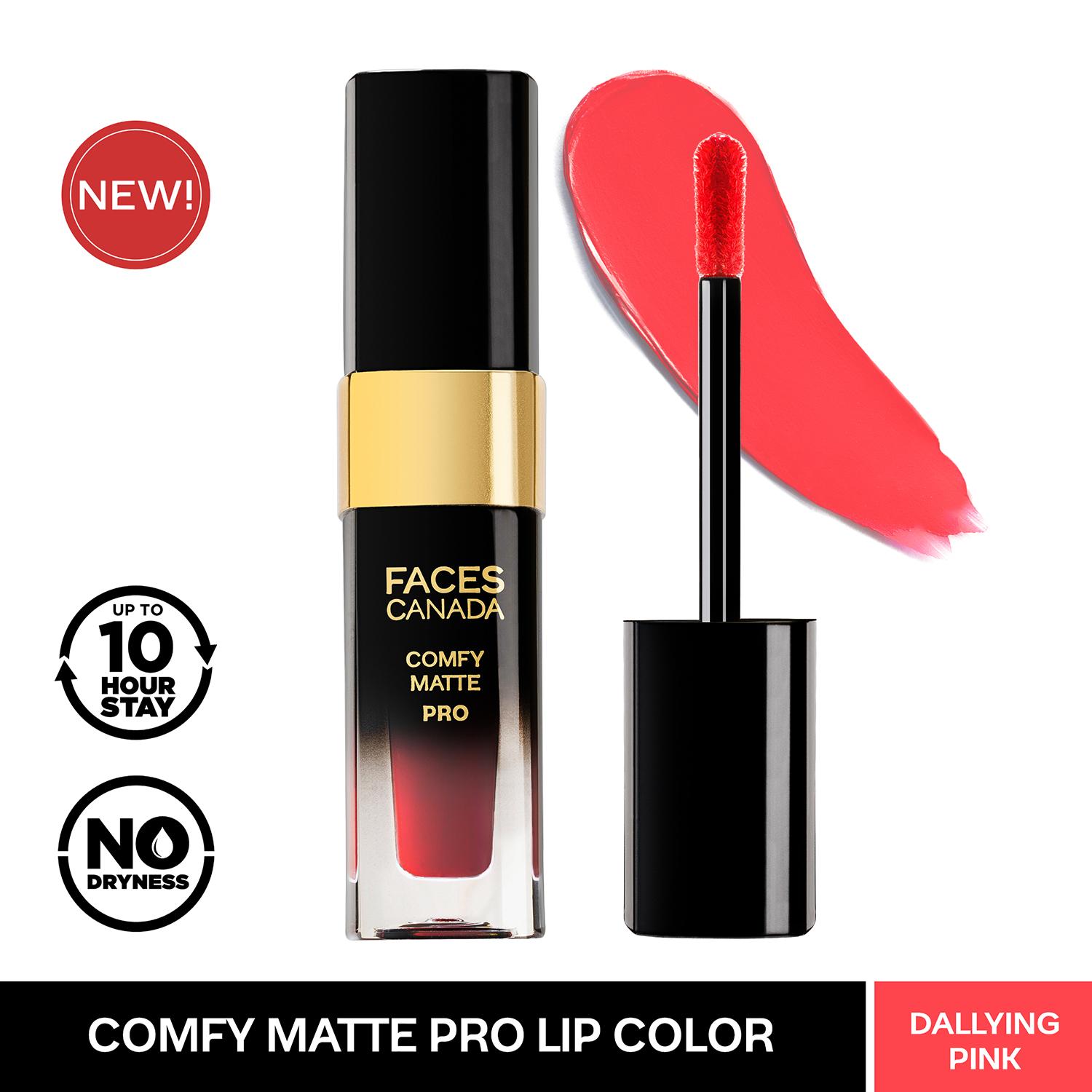 Faces Canada | Faces Canada Comfy Matte Pro Liquid Lipstick - Dallying Pink 12, 10HR Stay, No Dryness (5.5 ml)