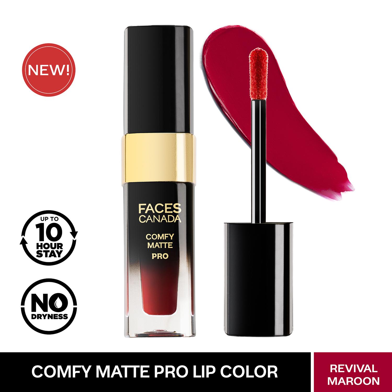 Faces Canada | Faces Canada Comfy Matte Pro Liquid Lipstick - Revival Maroon 14, 10HR Stay, No Dryness (5.5 ml)