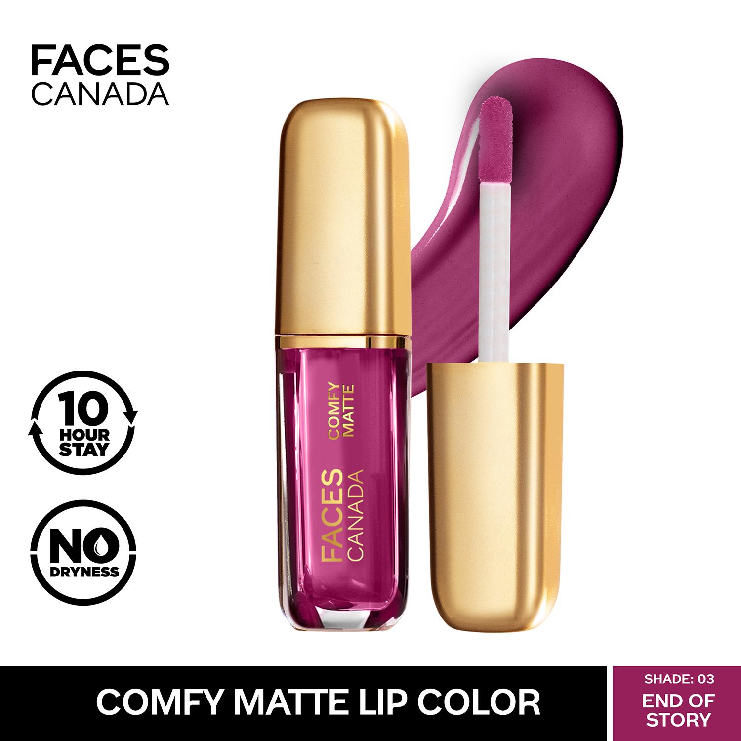 Faces Canada | Faces Canada Comfy Matte Liquid Lipstick - End Of Story 03, 10HR Stay, No Dryness (1.2 ml)