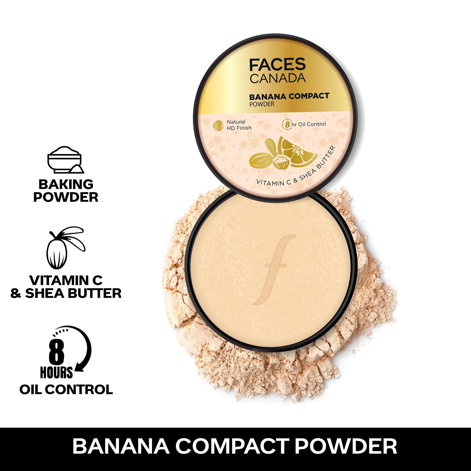 Faces Canada | Faces Canada Banana Compact Powder, 8HR Oil Control Complexion Enhancer, Translucent Powder (9 g)