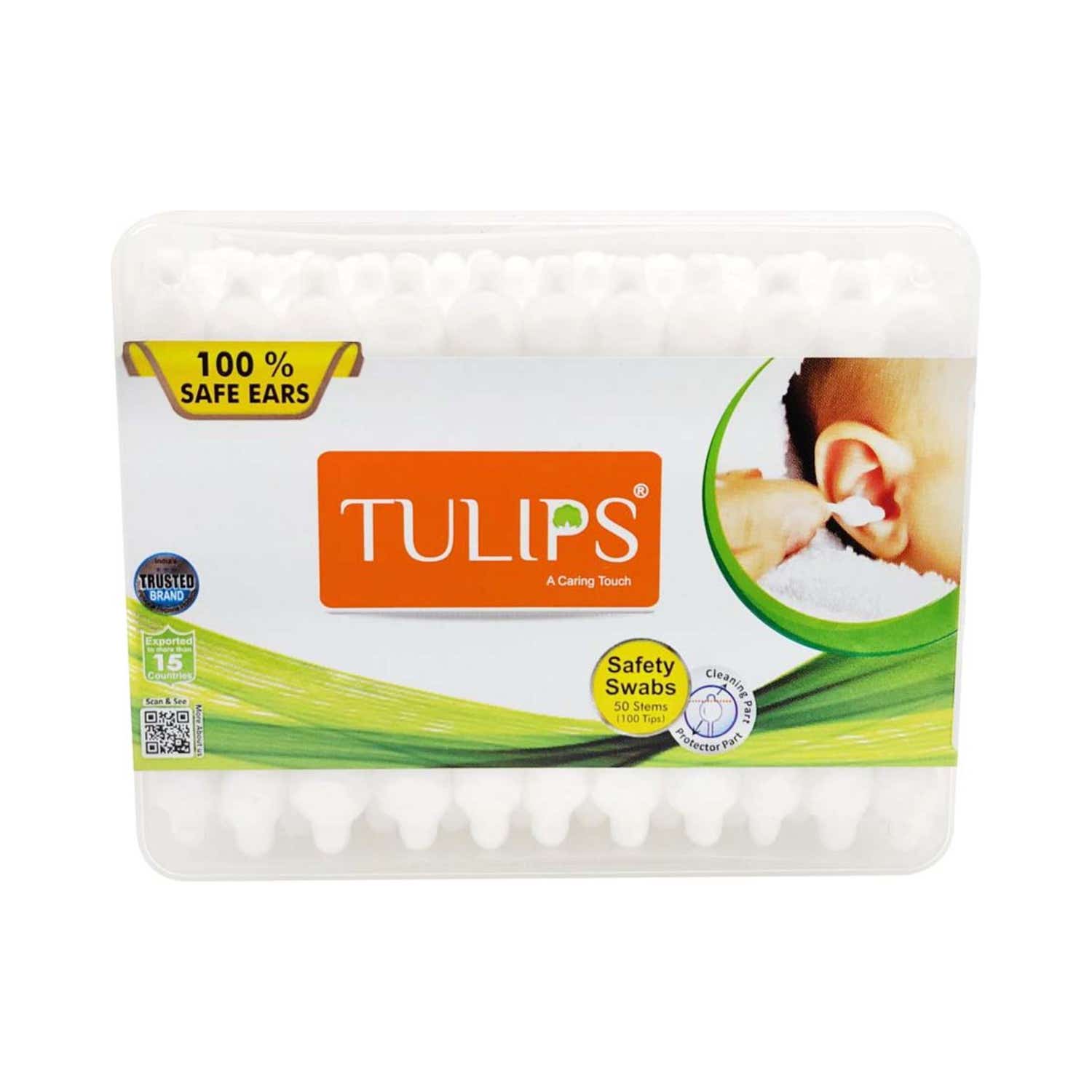 Tulips Paper Stick Safety Cotton Buds With Flat Box (50Pcs)