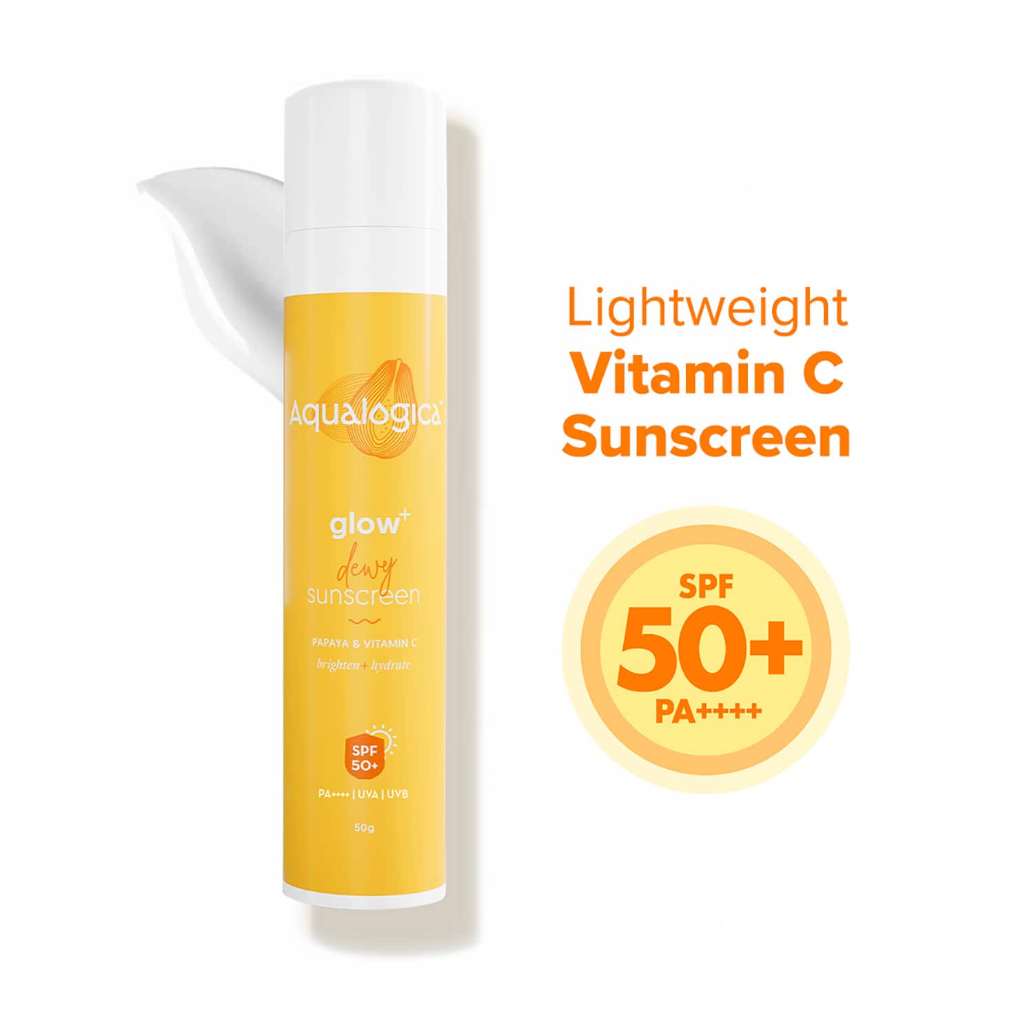 Aqualogica | Aqualogica Glow+ Dewy Lightweight Sunscreen Gel SPF 50+ PA++++ with Papaya & Vitamin C (50 g)