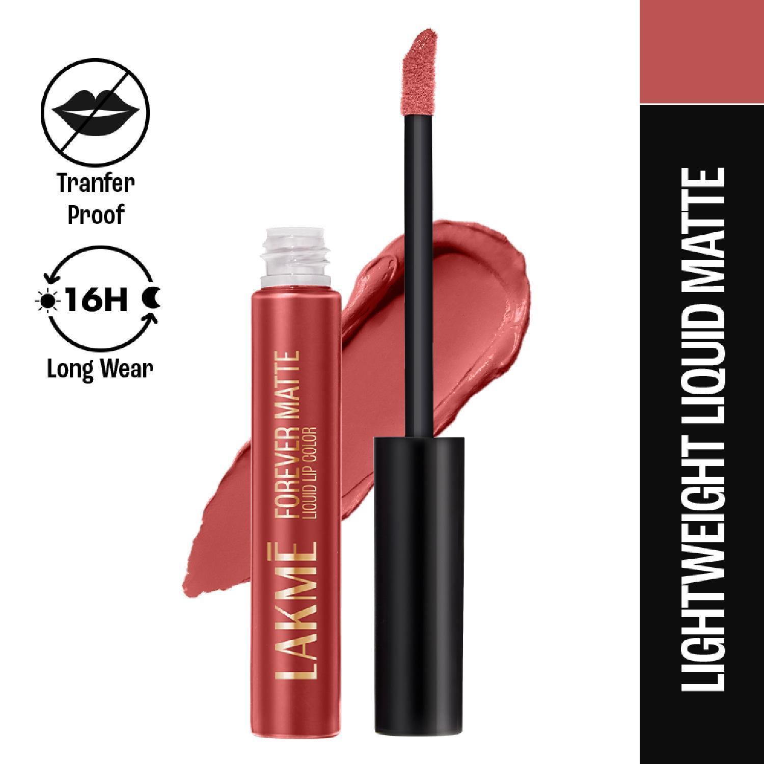 Lakme | Lakme Forever Matte Liquid Lip, 16hr Lipstick, Coral Sense (5.6 ml)