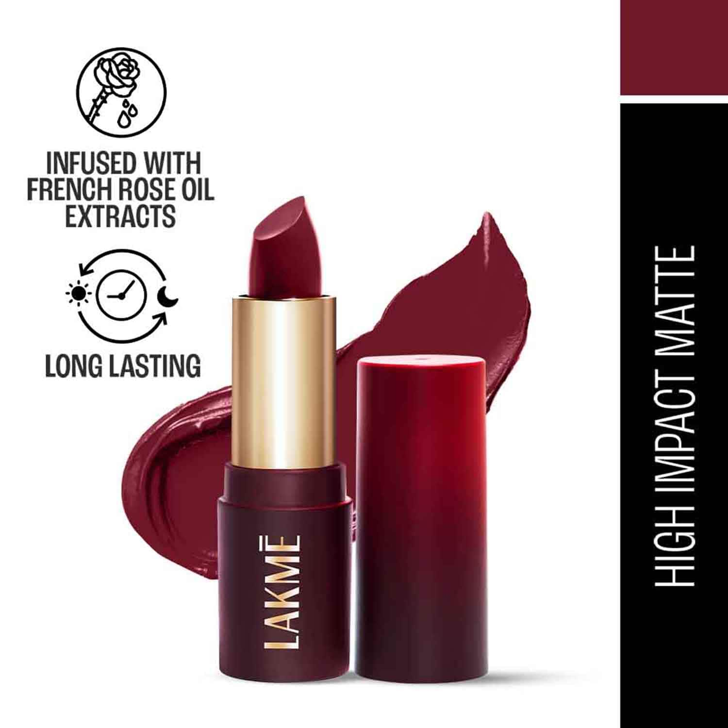 Lakme | Lakme Forever Matte Lipstick Made With French Rose Oil Extracts Plum Obsession (4.5 g)