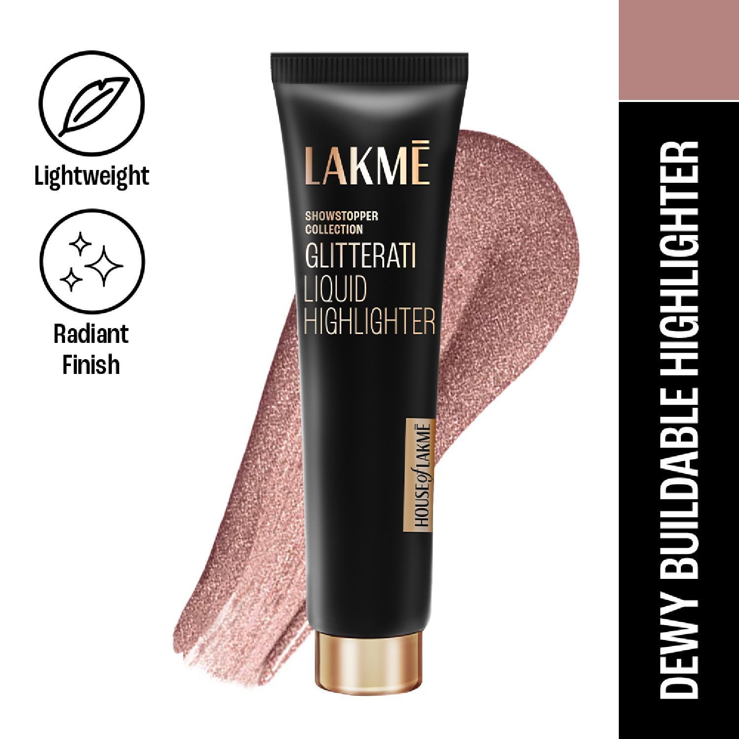 Lakme | Lakme Glitterati Liquid Highlighter For Dewy Makeup Look - Rose Gold (25 g)