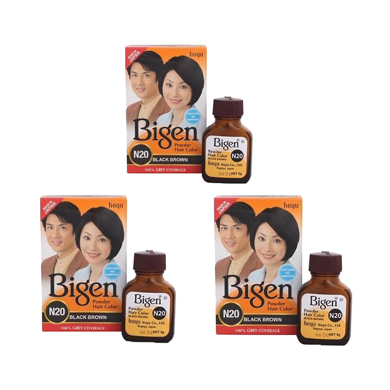 Bigen | Bigen Powder Hair Color - N20 Black Brown (3Pcs)