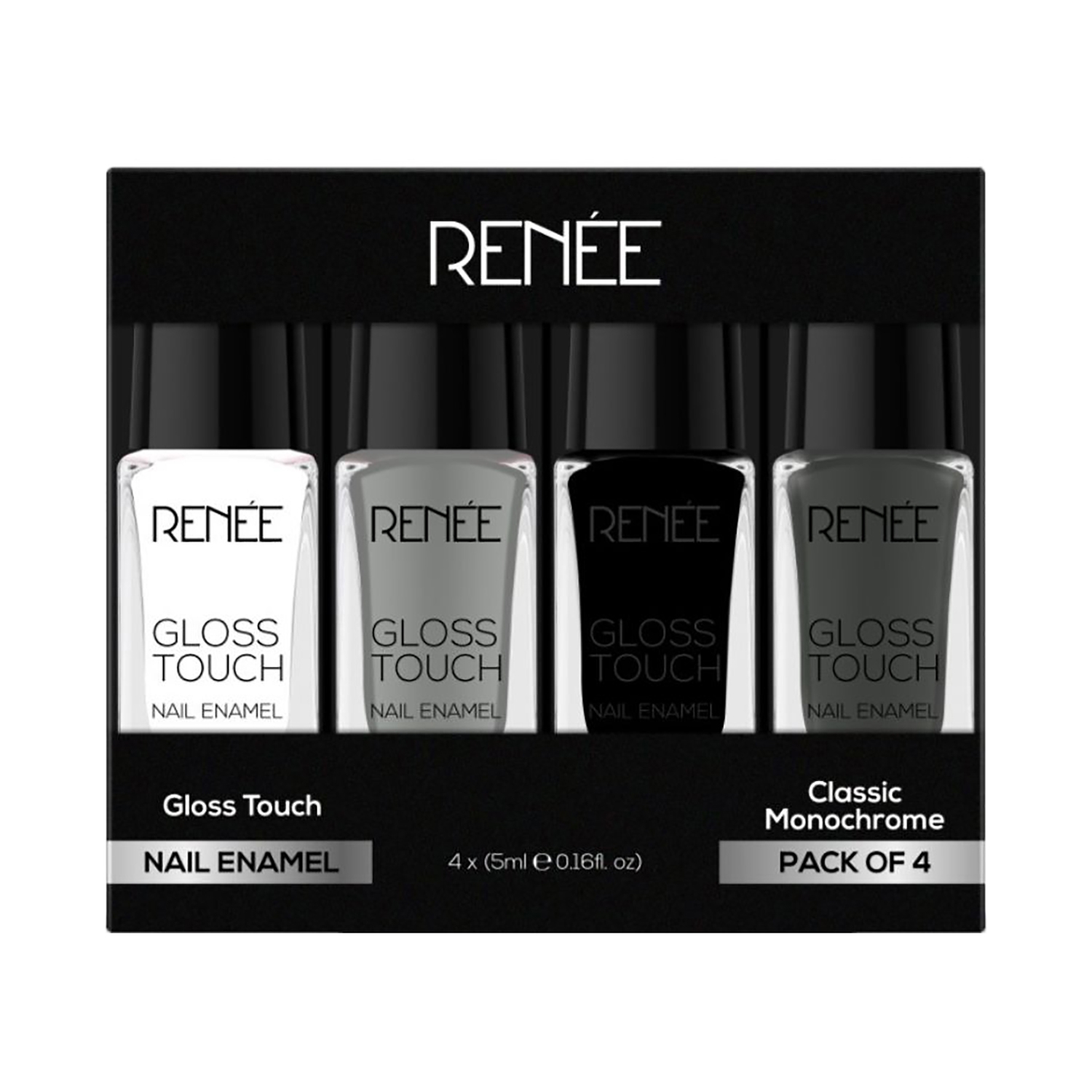 RENEE Gloss Touch Nail Enamel - N01 Classic Monochrome (4 Pcs)