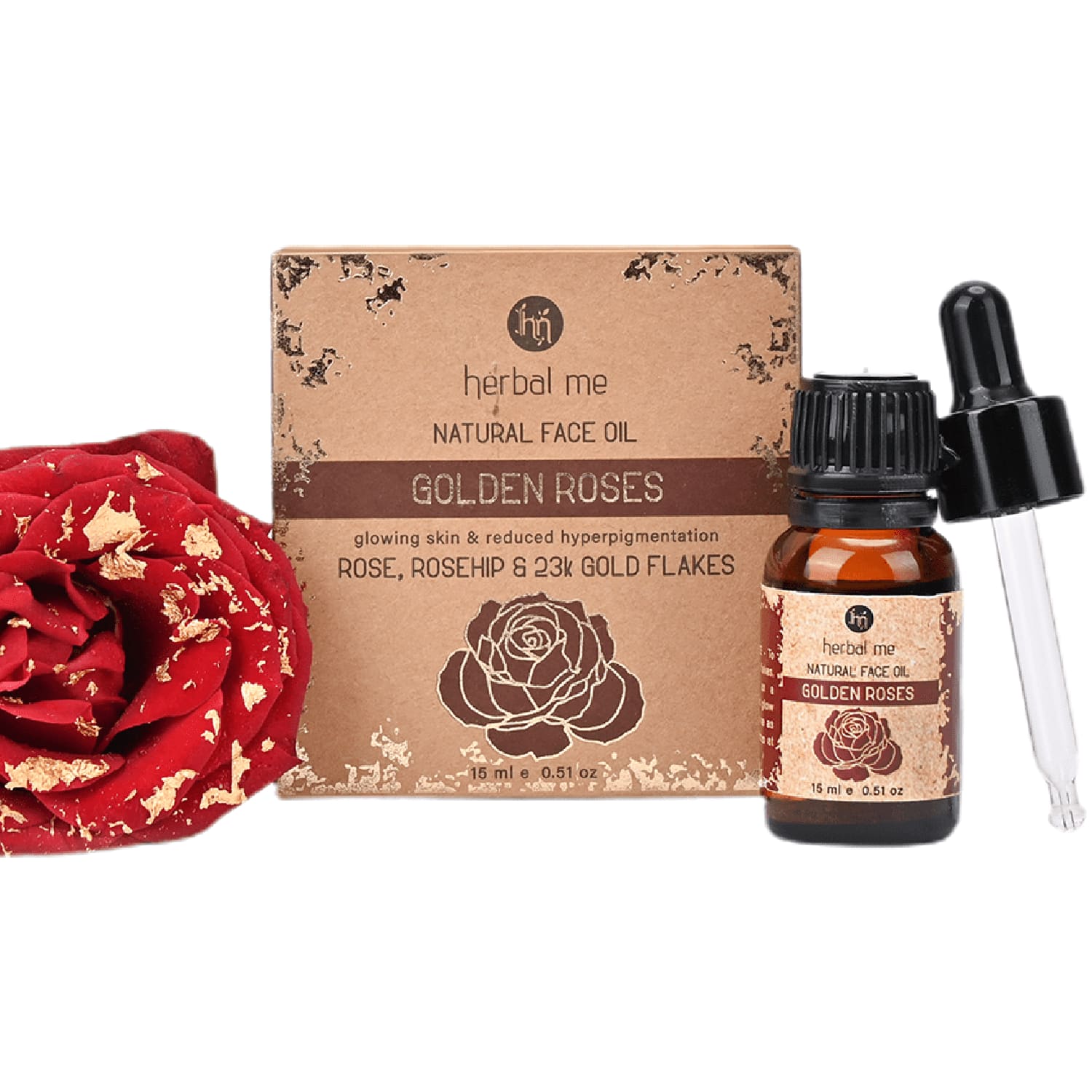 Herbal Me | Herbal Me Natural Face Oil with 23K Gold, Rose & Rosehip Oil - Golden Roses (15ml)