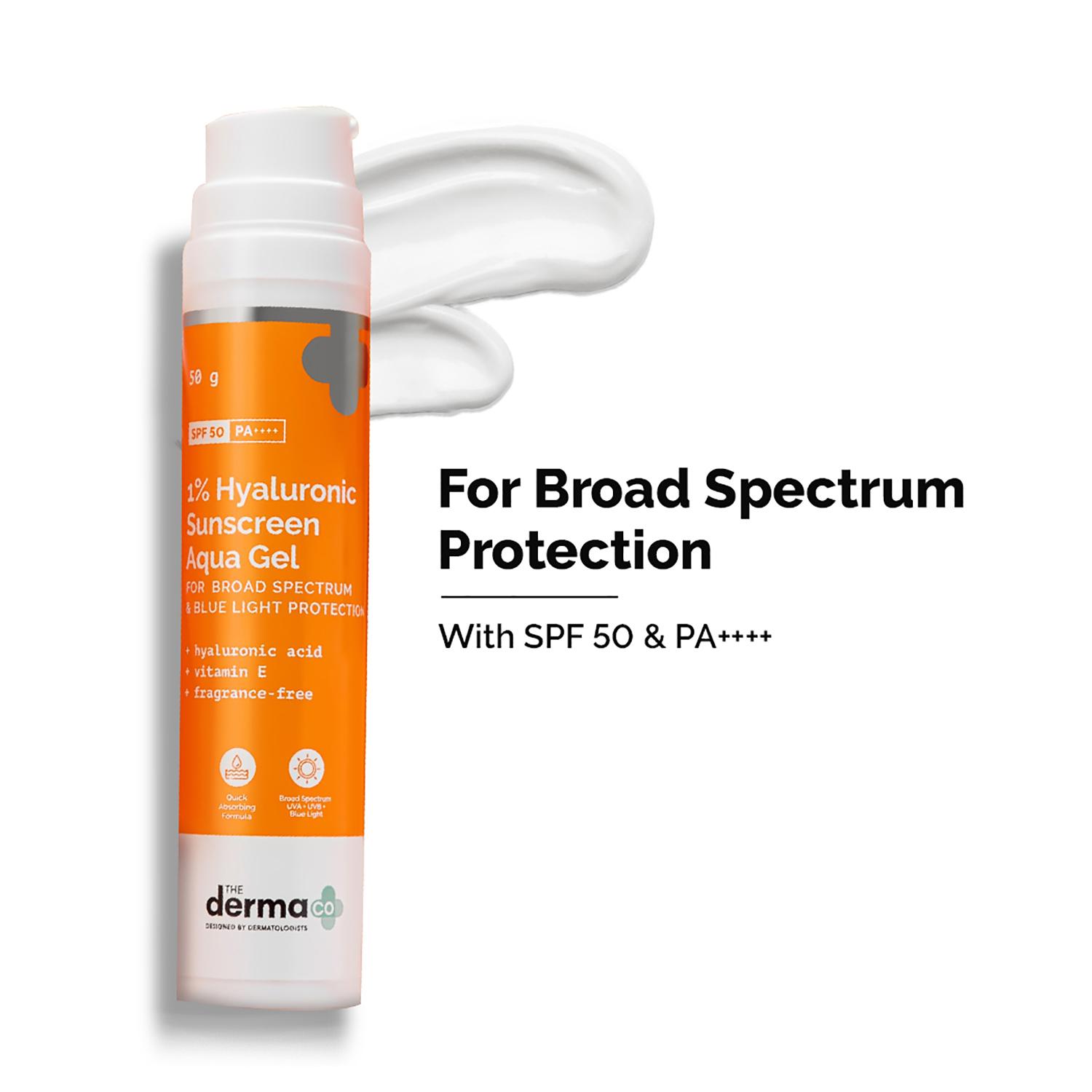 The Derma Co | The Derma Co 1% Hyaluronic Sunscreen Aqua Gel SPF 50 Pa++ (50g)