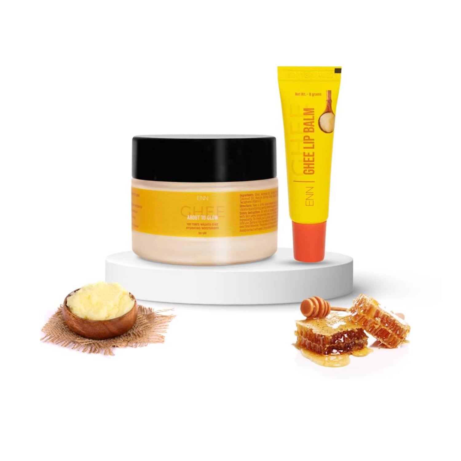 ENN | ENN About To Glow 100 Times Washed Ghee Face Cream And Ghee Lip Balm Combo Kit (58g)