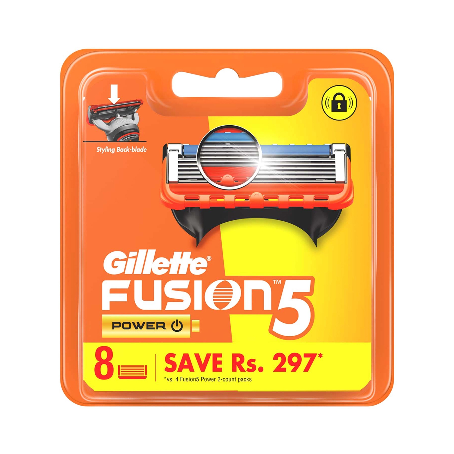 Gillette | Gillette Fusion Power Blades for Men with Styling Back Blade for Perfect Shave and Perfect Beard Shape (8Pcs)
