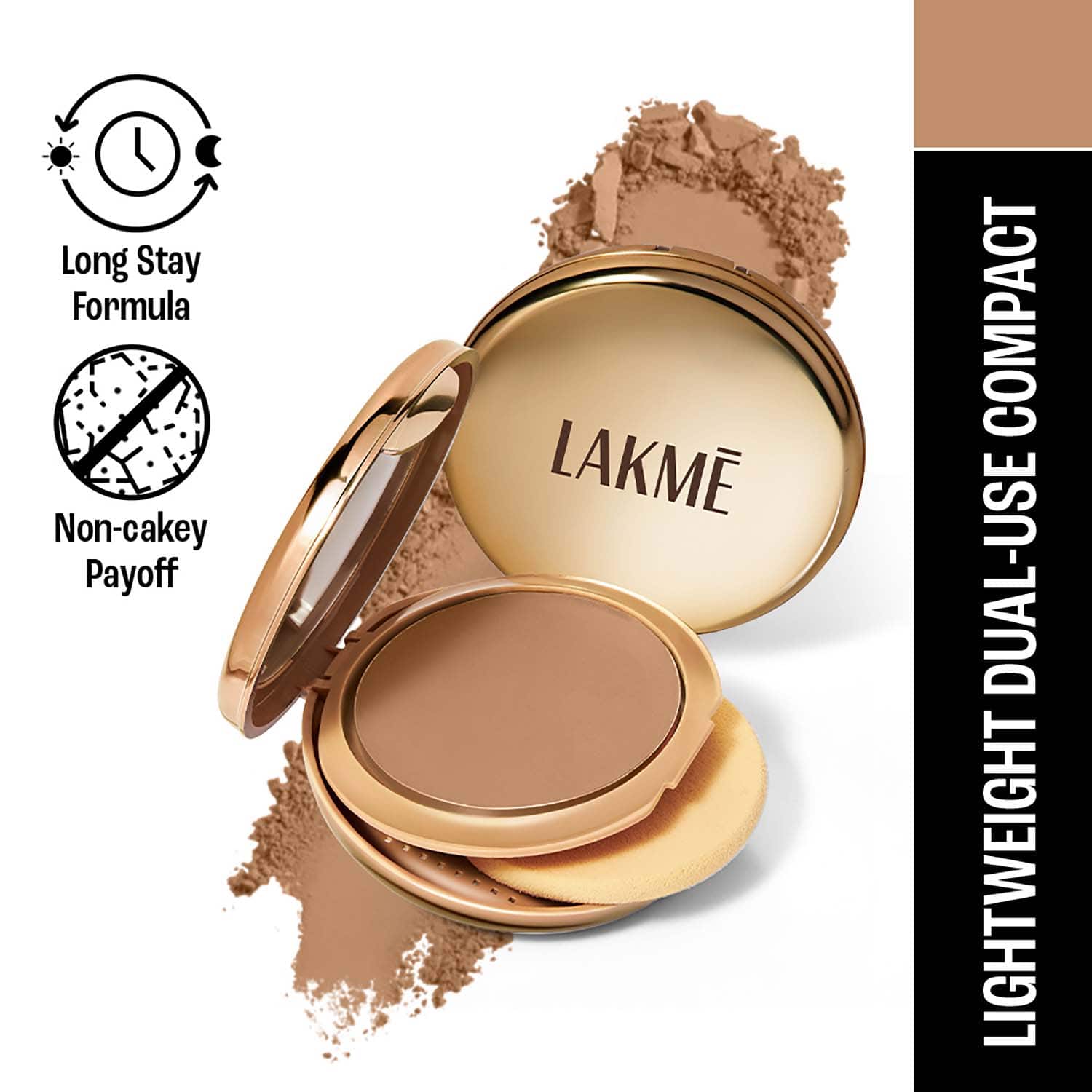 Lakme | Lakme 9to5 Unreal Dual Cover Pressed Powder 2 In 1 Compact + Foundation - 34 Almond (9 g)