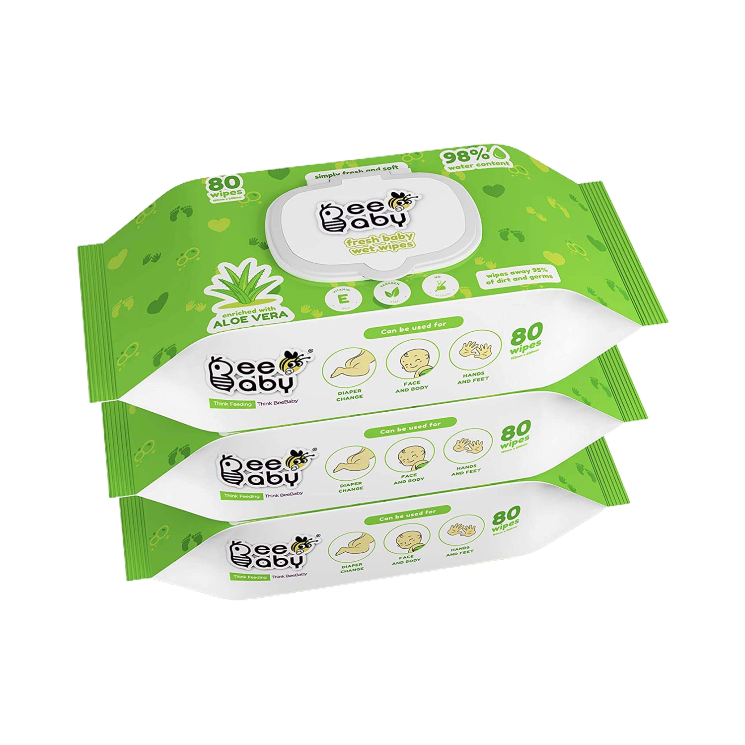 Beebaby | Beebaby Fresh Baby Wet Wipes with Plastic Lid - Pack of 3 (80 Wipes)