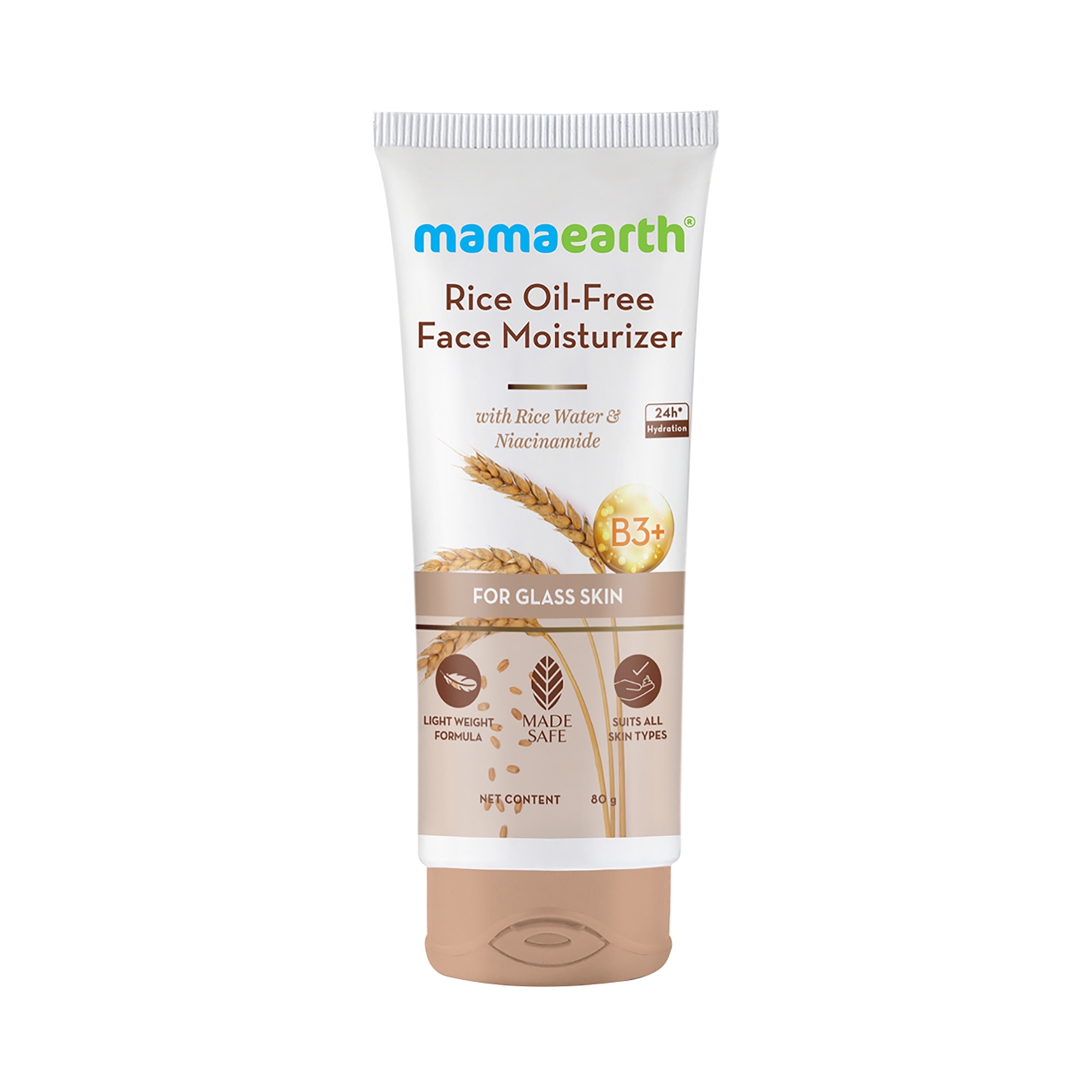 Mamaearth Rice Oil-Free Face Moisturizer With Rice Water & Niacinamide For Glass Skin (80g)