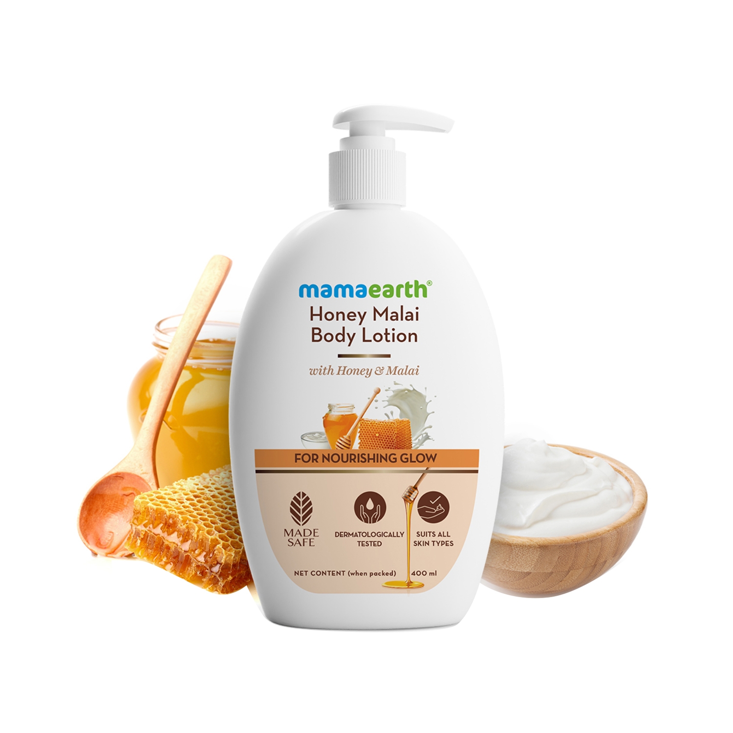 Mamaearth | Mamaearth Honey Malai Body Lotion With Honey & Malai For Nourishing Glow (400ml)