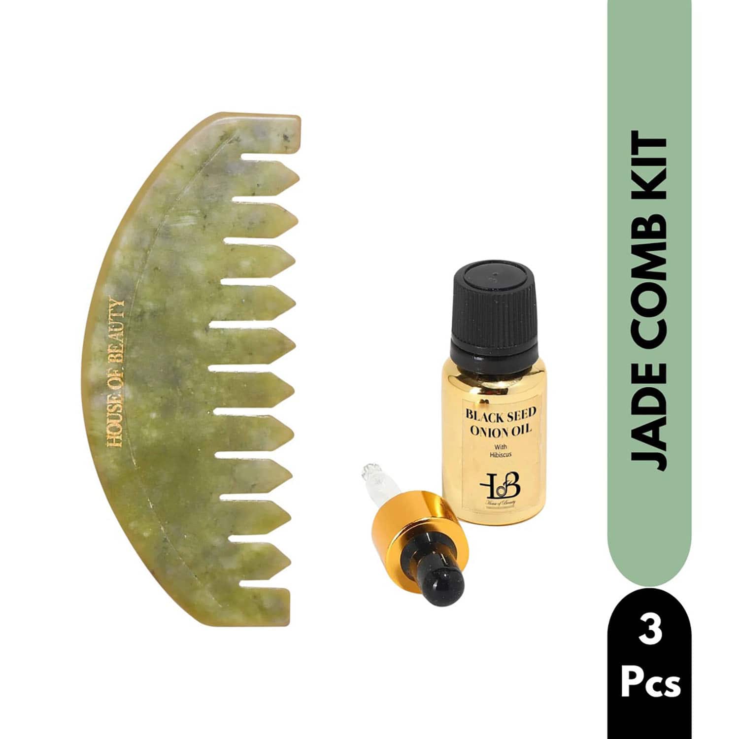 House of Beauty | House of Beauty Jade Comb Kit with Black Seed Onion Oil Head Massage Tool To Reduce Hairfall (3 Pcs)