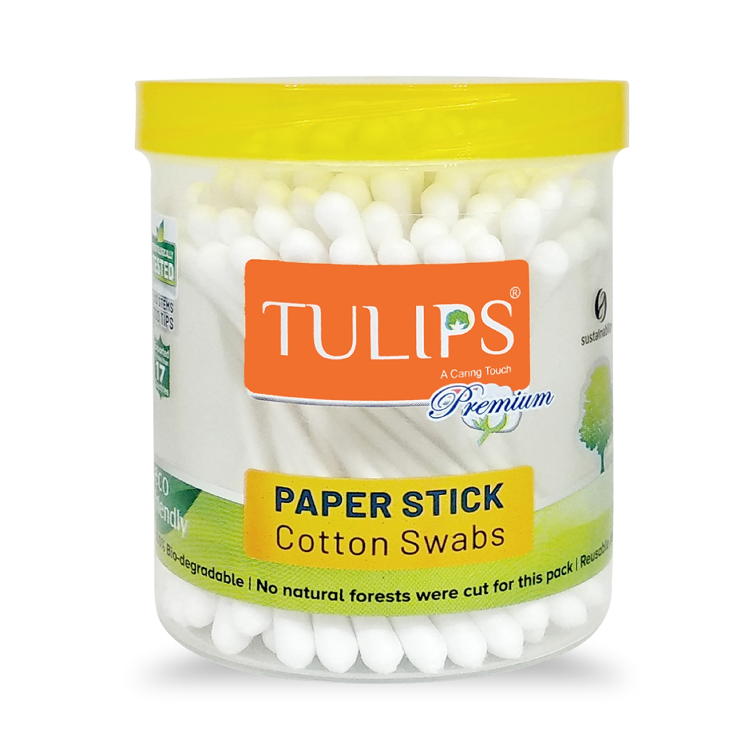 Tulips Premium Paper Stick Cotton Buds With Jar - (100Pcs)
